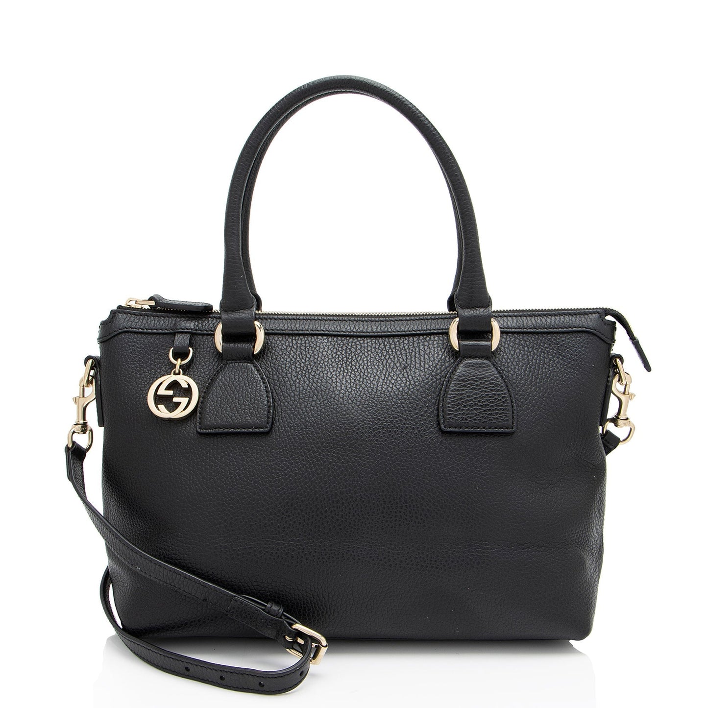 Gucci GG Charm Leather Black Satchel Bag