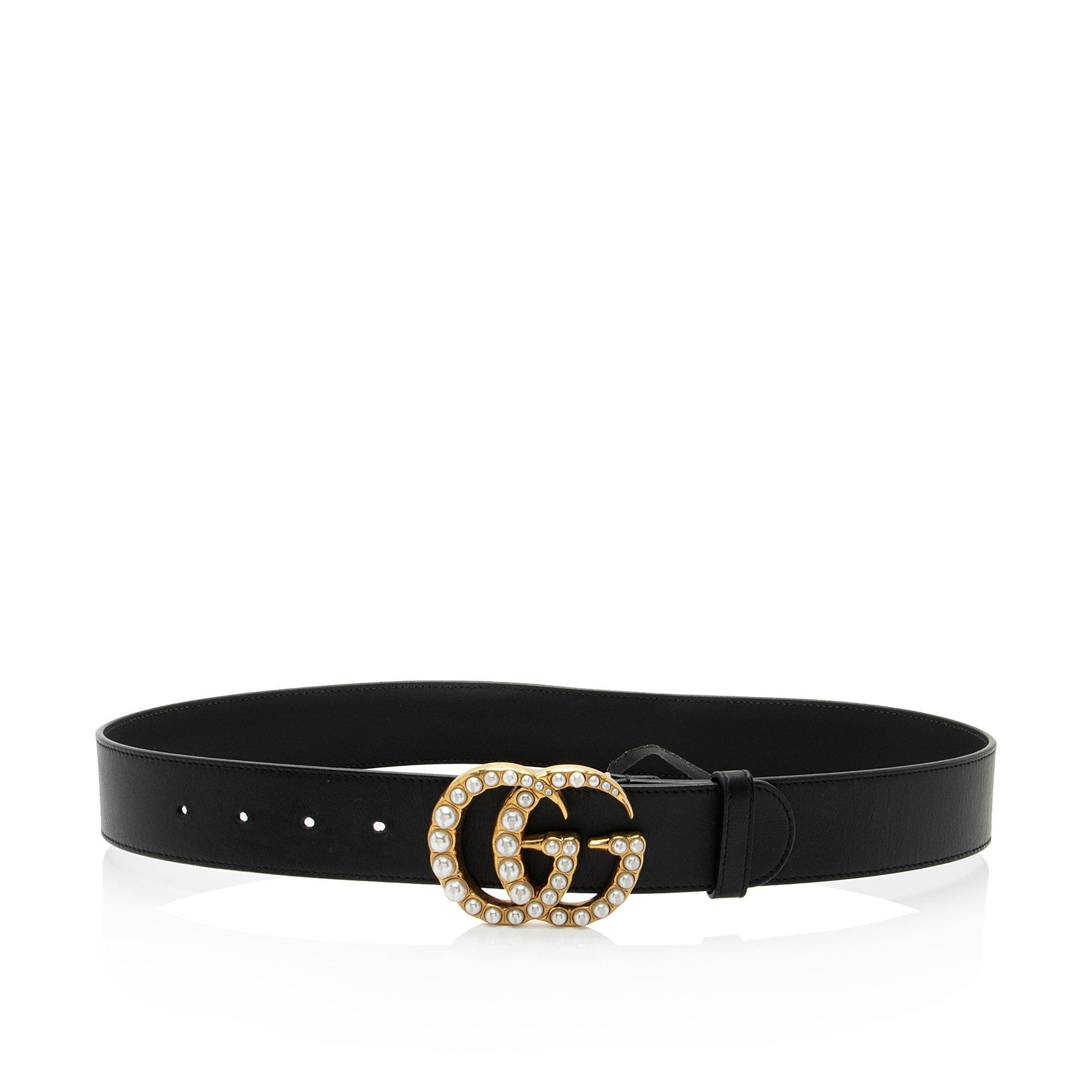 Gucci GG Marmont Pearl Wide Belt Leather Black Accessory