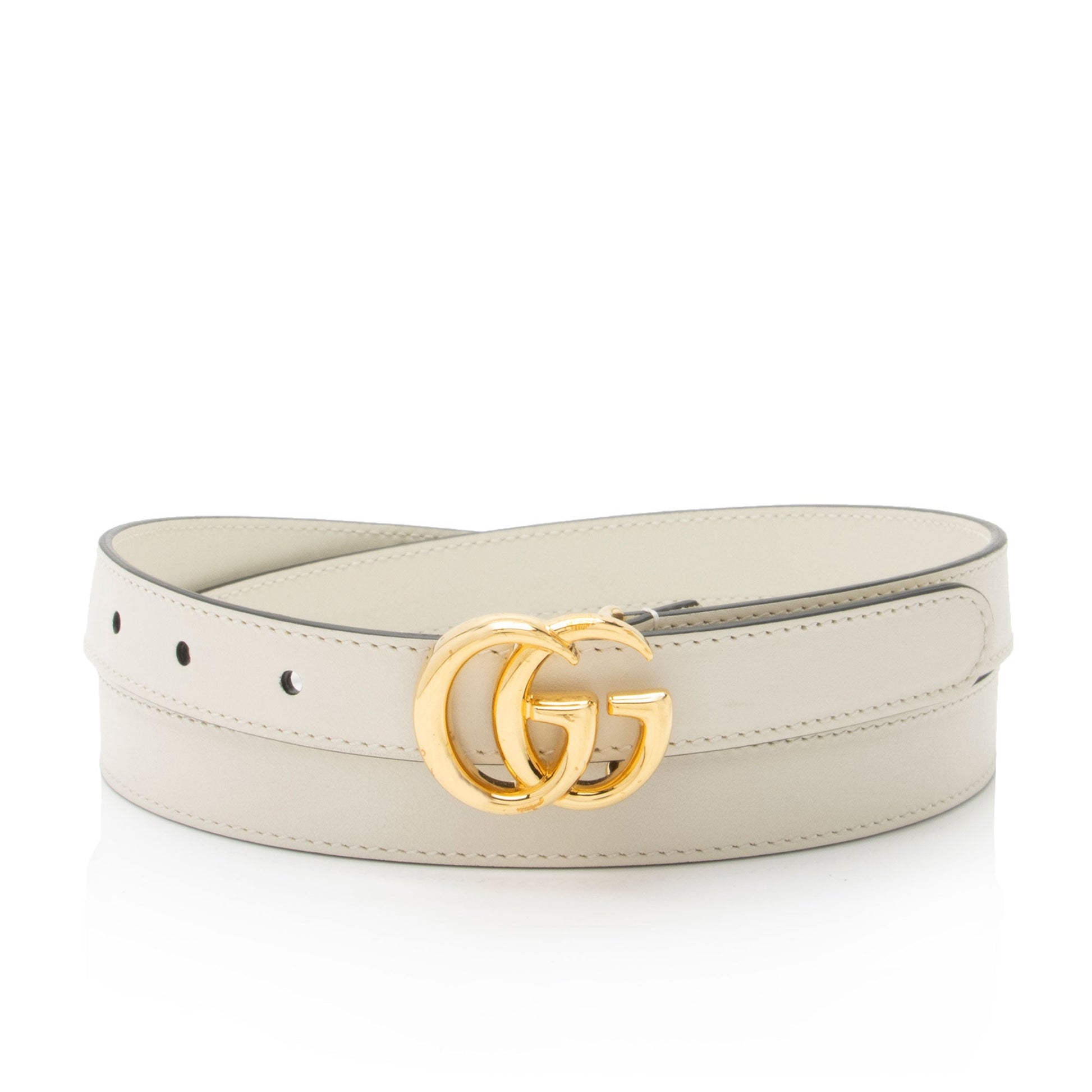 Gucci GG Marmont Slim Belt - Leather White Accessory