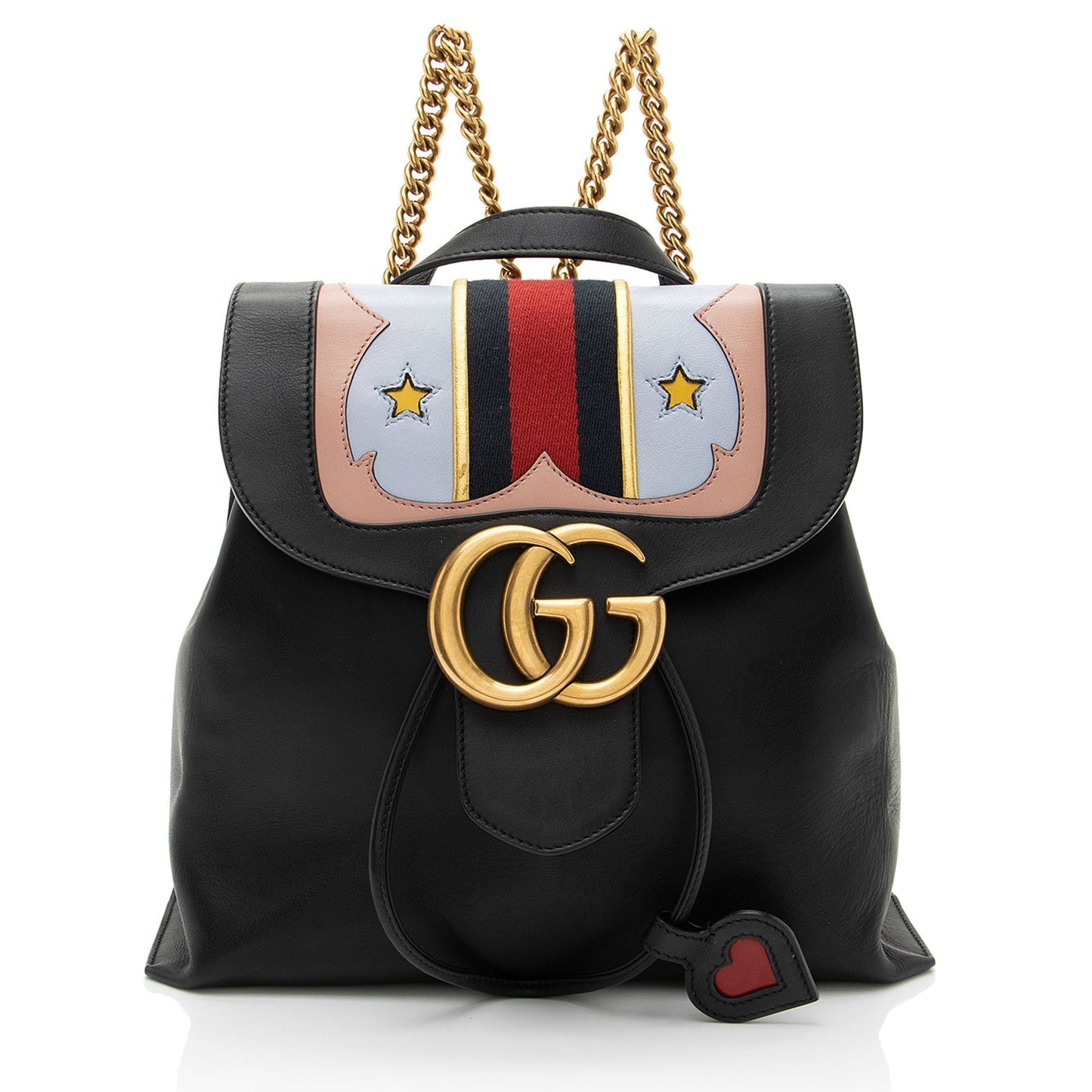 Gucci GG Marmont Web Heart Star Leather Chain Flap Backpack
