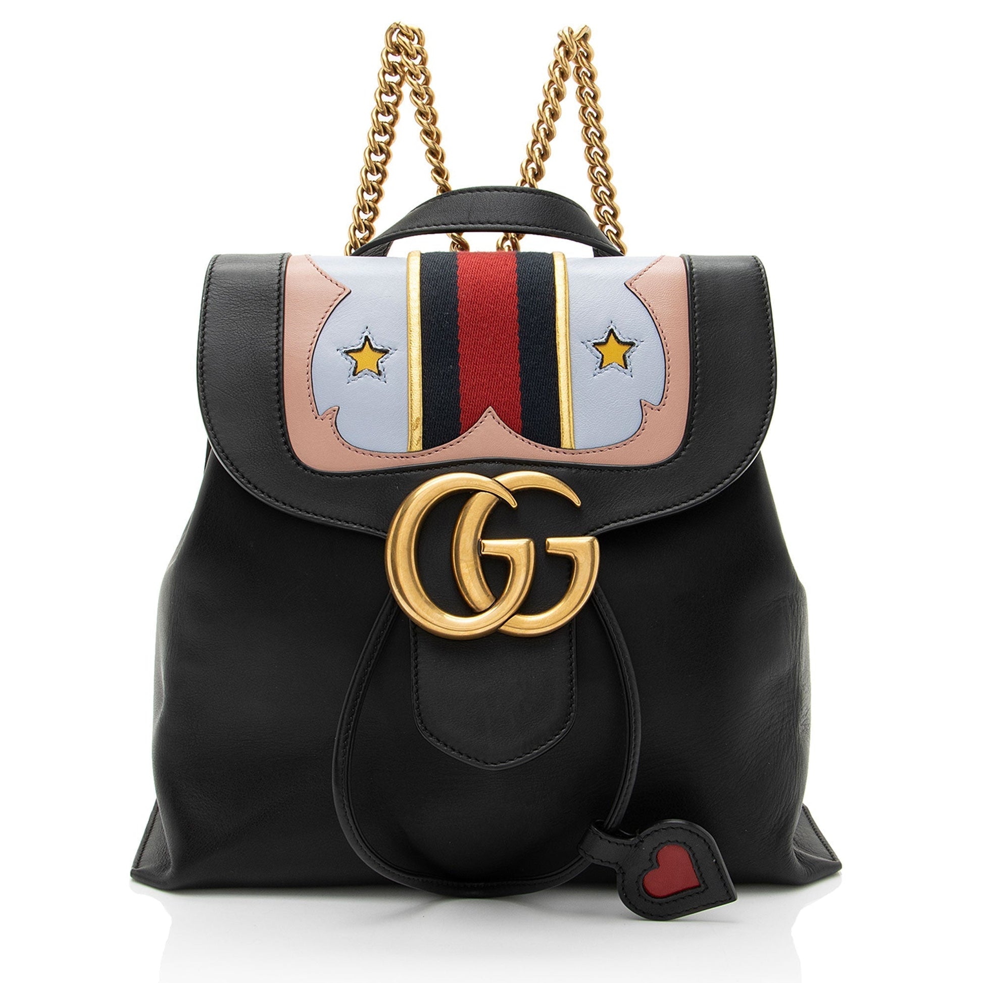 Gucci GG Marmont Web Heart Star Leather Chain Flap Backpack