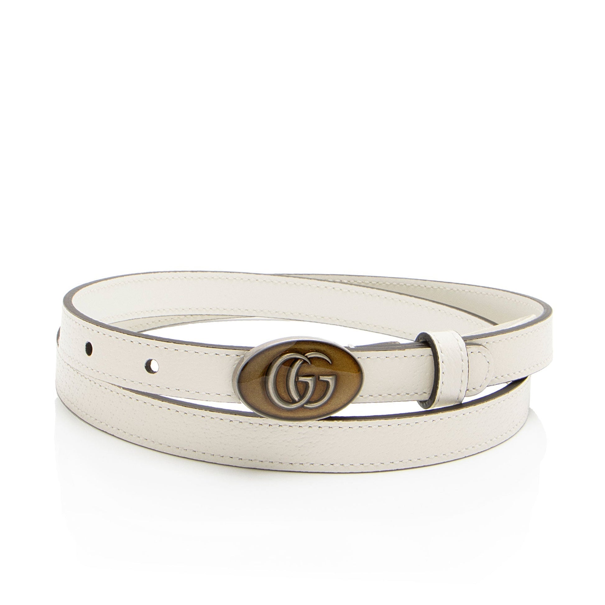 Gucci Enamel GG Slim Belt - Leather White Accessory
