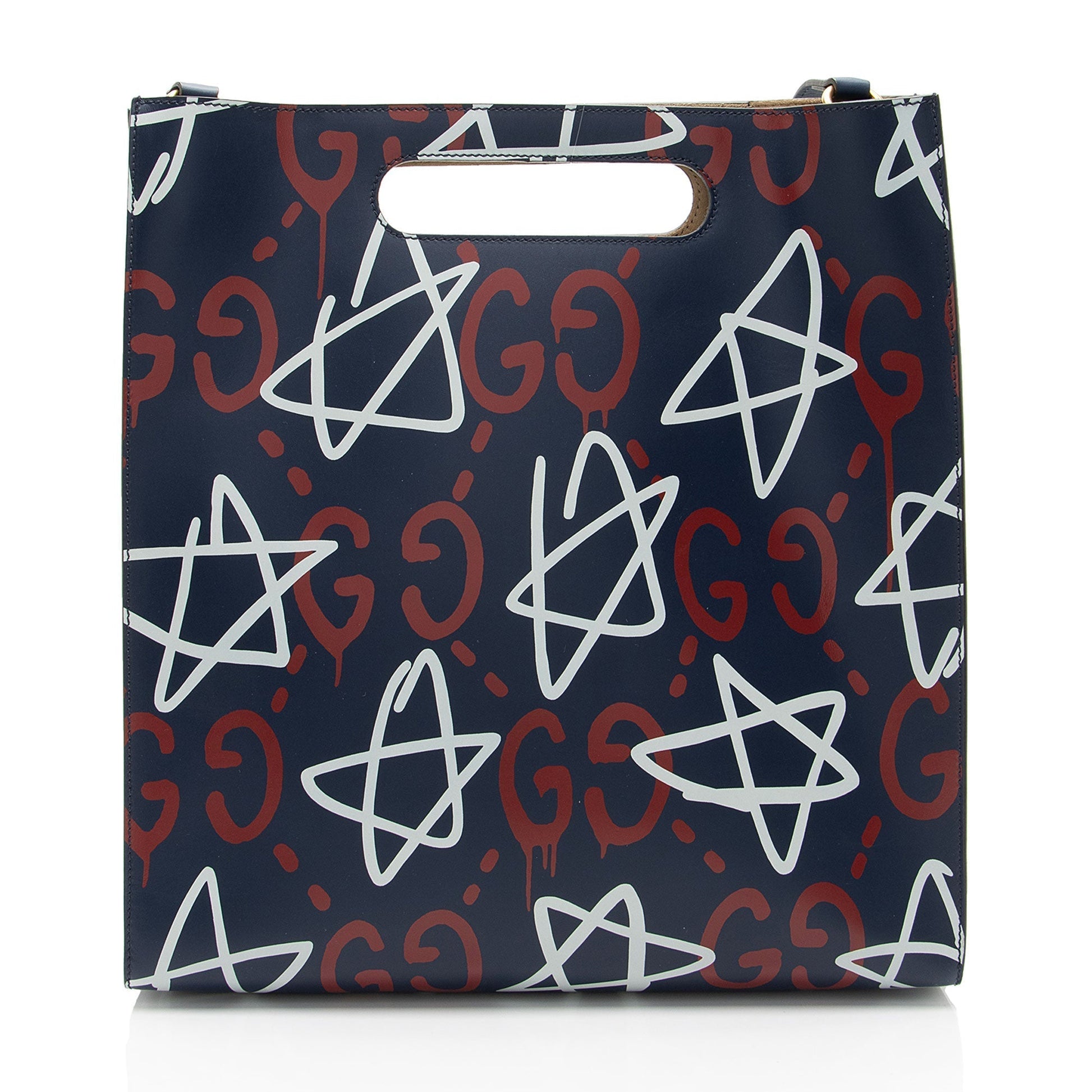 Gucci Ghost Leather White Blue Red Tote Bag