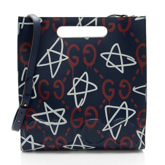 Gucci Ghost Leather White Blue Red Tote Bag