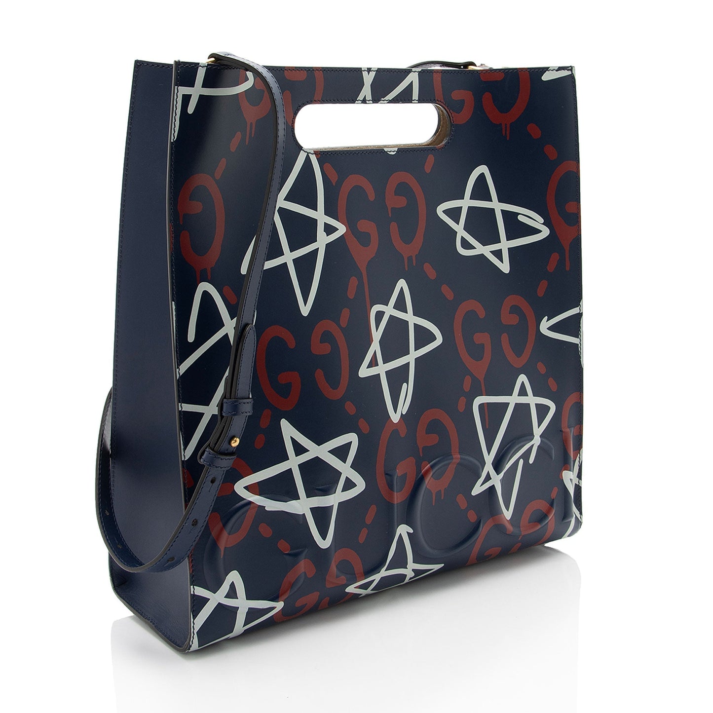 Gucci Ghost Leather White Blue Red Tote Bag