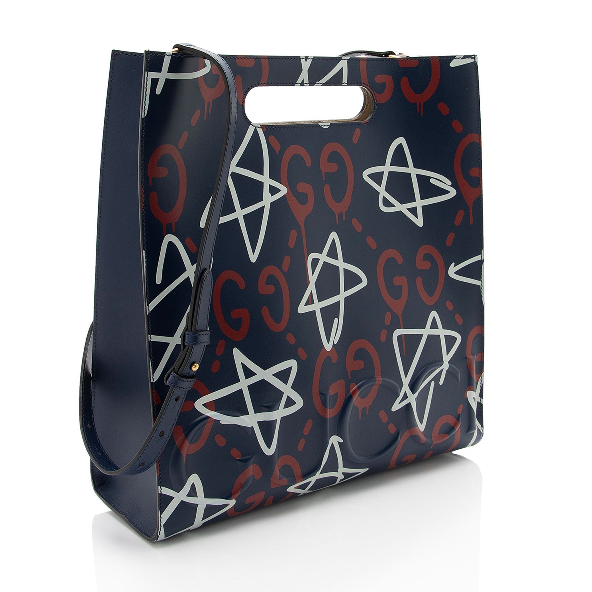 Gucci Ghost Leather White Blue Red Tote Bag