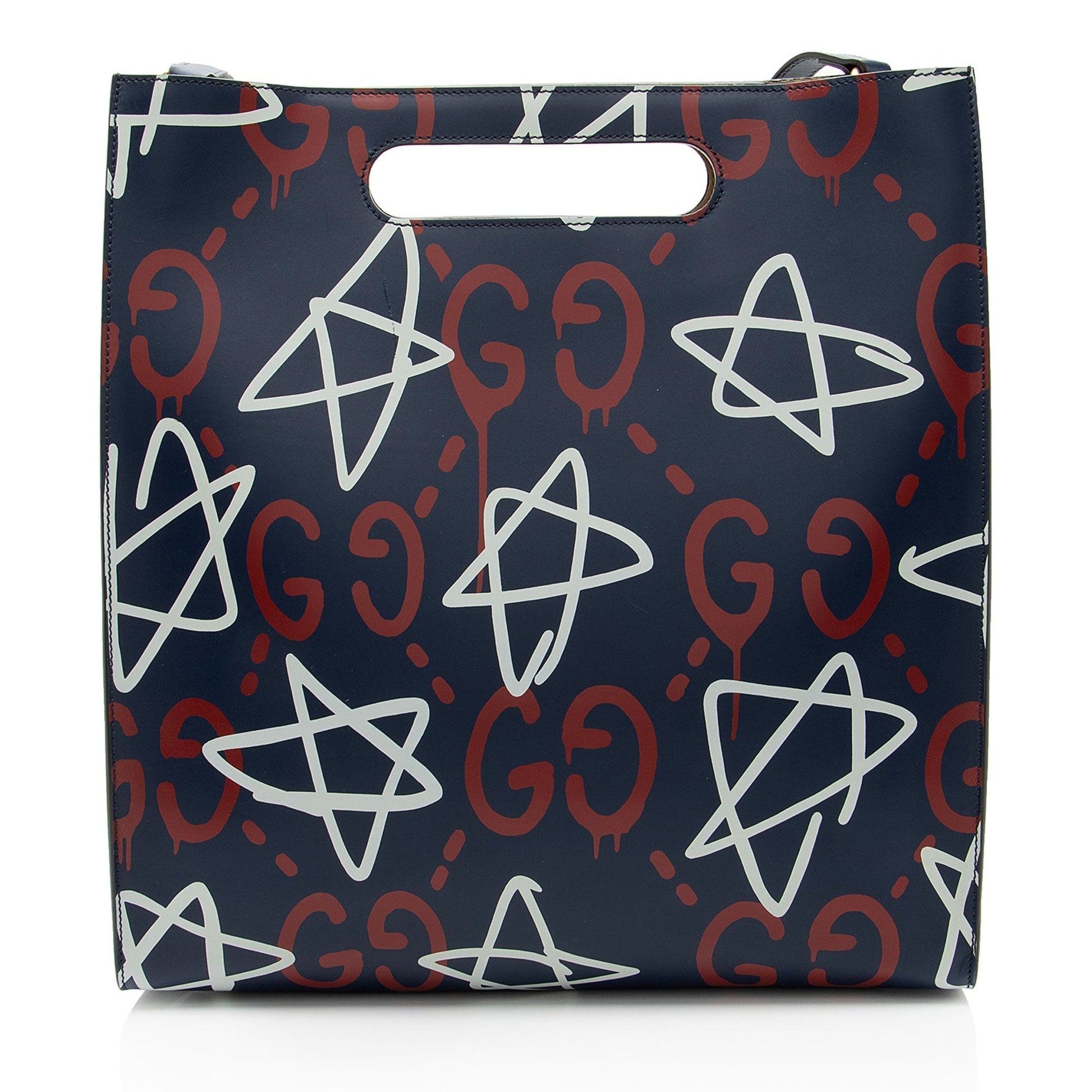 Gucci Ghost Leather White Blue Red Tote Bag Medium Tote