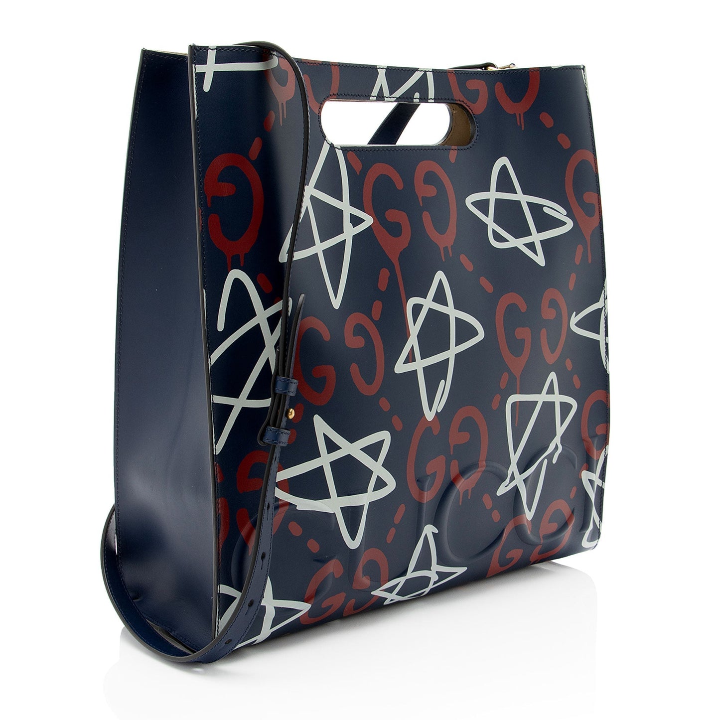 Gucci Ghost Leather White Blue Red Tote Bag Medium Tote