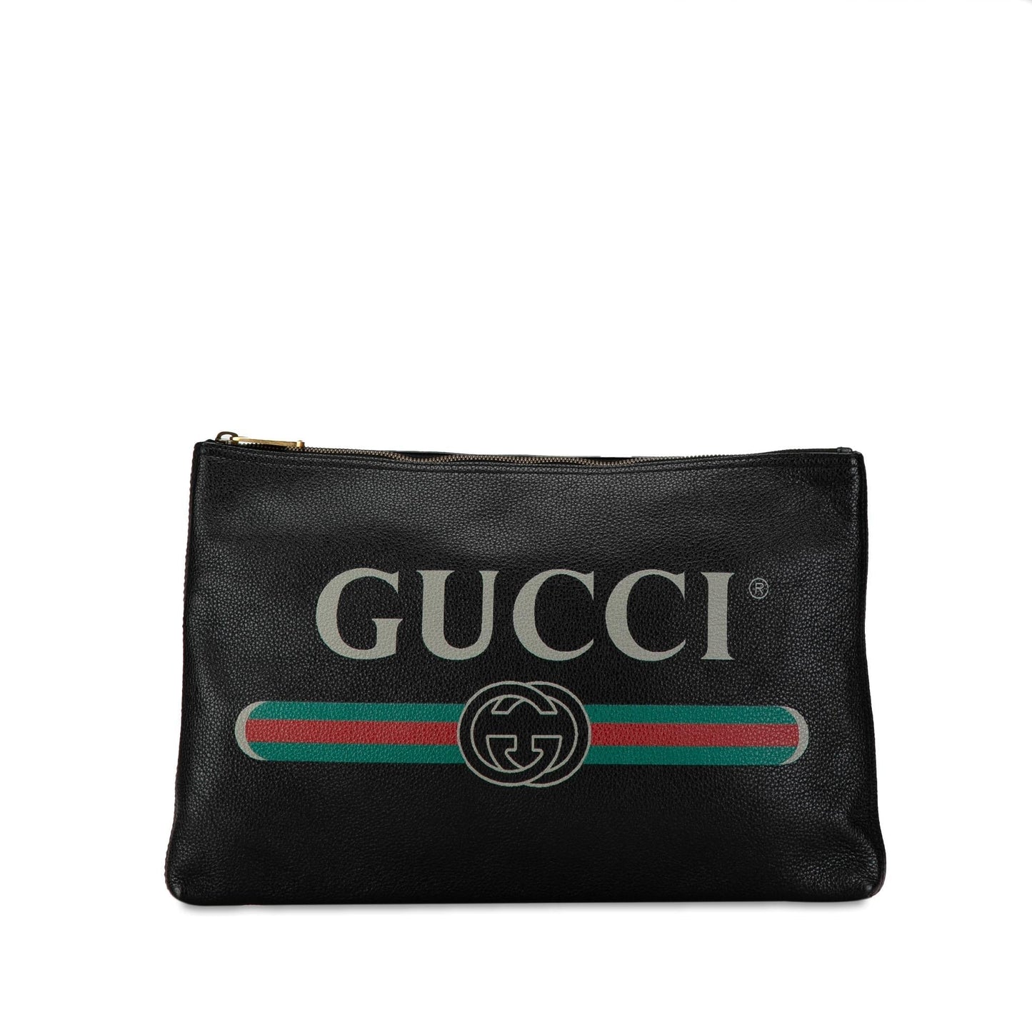 Gucci SHG-0B9RCU Leather Calf Black Logo Clutch Bag