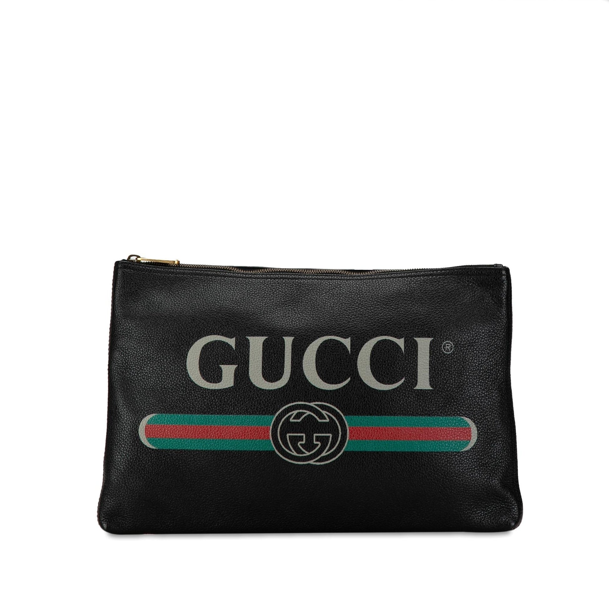 Gucci SHG-0B9RCU Leather Calf Black Logo Clutch Bag