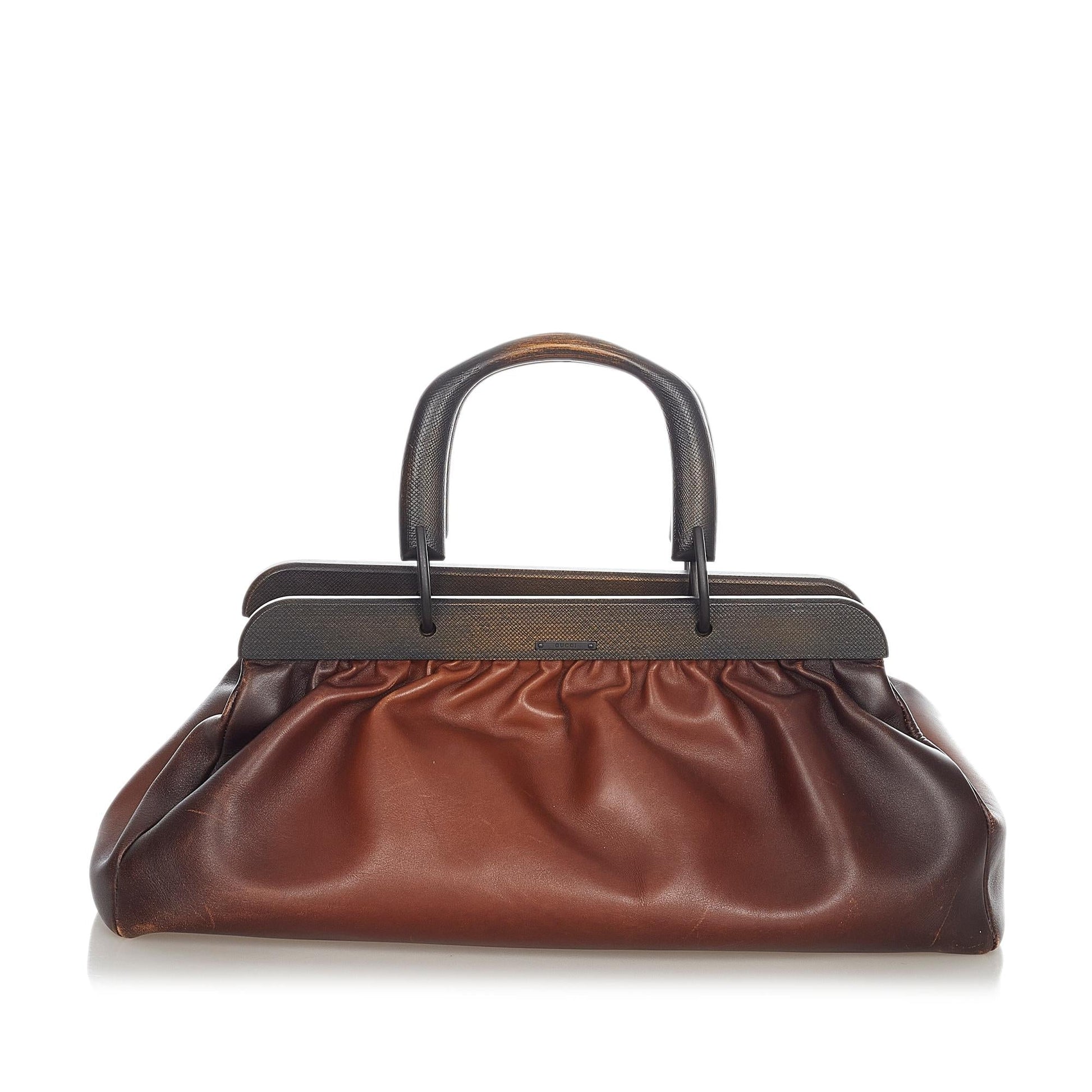 Gucci SHG Leather Calf Brown Satchel Bag 4