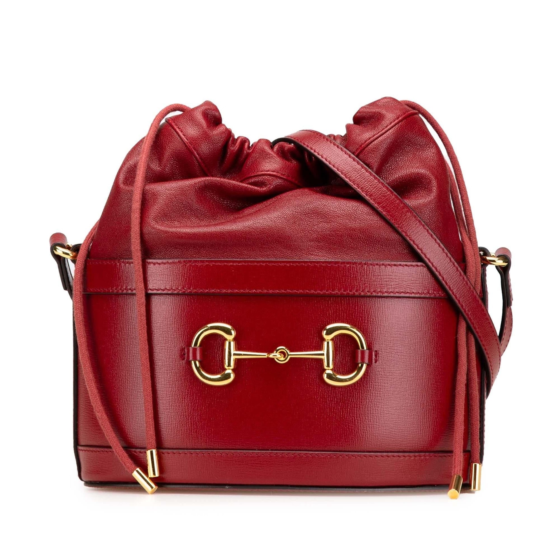 Gucci Horsebit Leather Calf Red Bucket Shoulder Bag