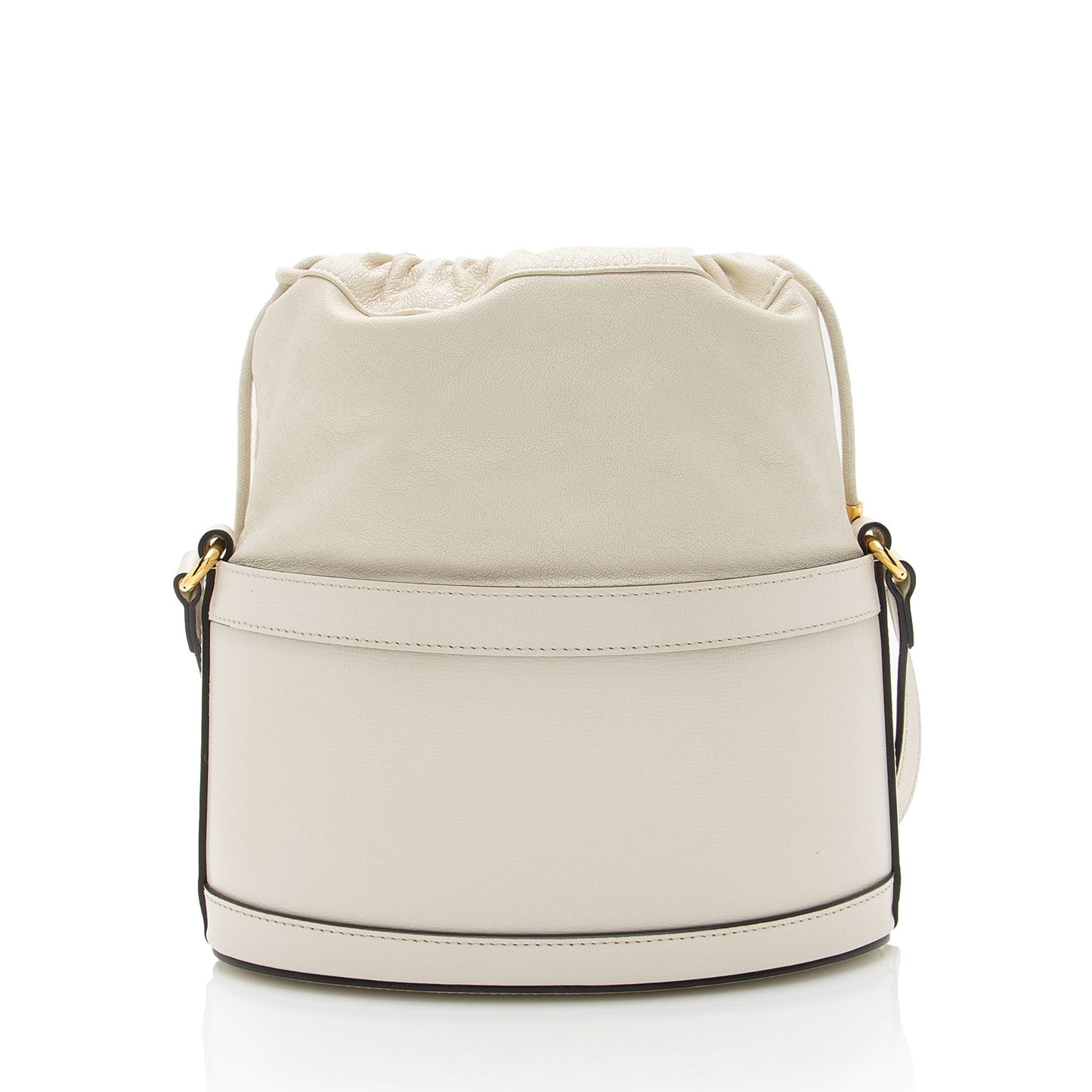 Gucci Horsebit Drawstring Leather Nylon White Bucket Jewelry