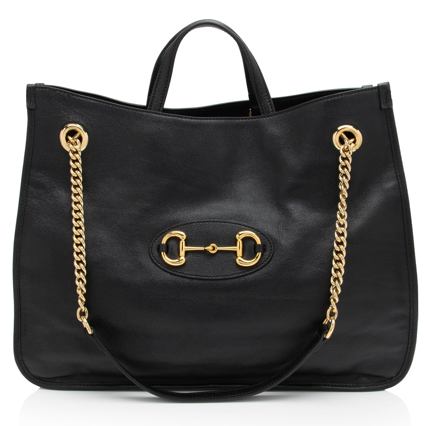 Gucci Horsebit SHF-LnlXOo Leather Black Large Chain Tote Bag