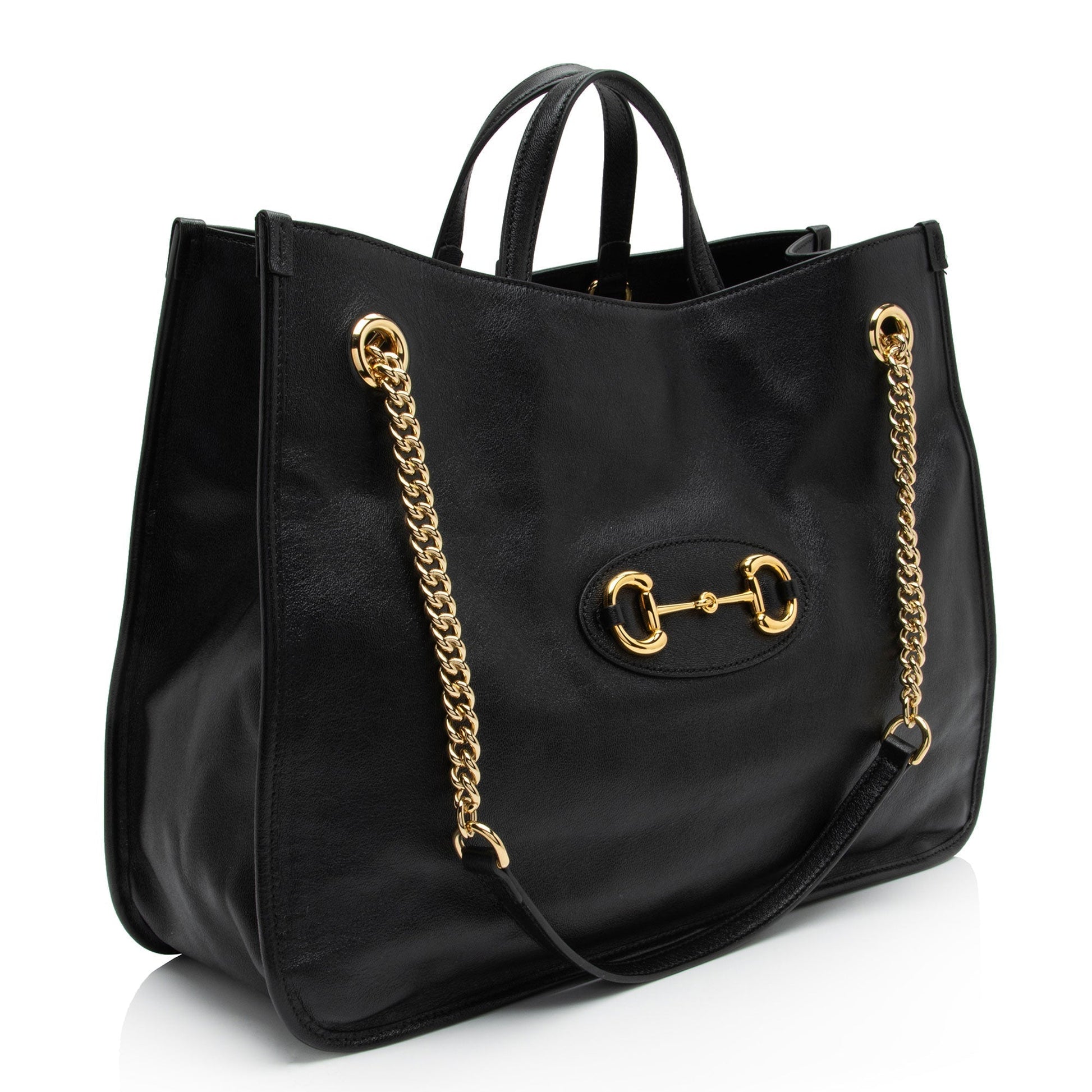 Gucci Horsebit SHF-LnlXOo Leather Black Large Chain Tote Bag