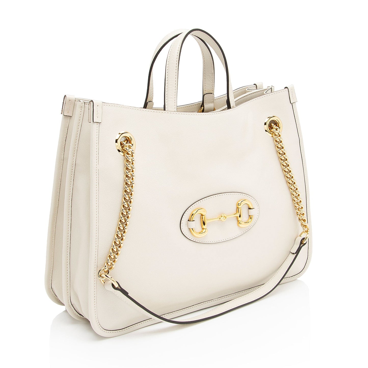 Gucci Horsebit SHF-BigRbj Leather White Medium Tote Bag