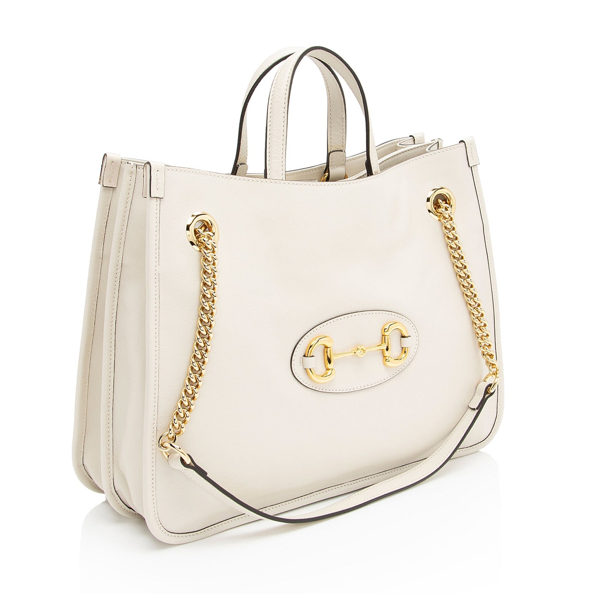 Gucci Horsebit SHF-BigRbj Leather White Medium Tote Bag