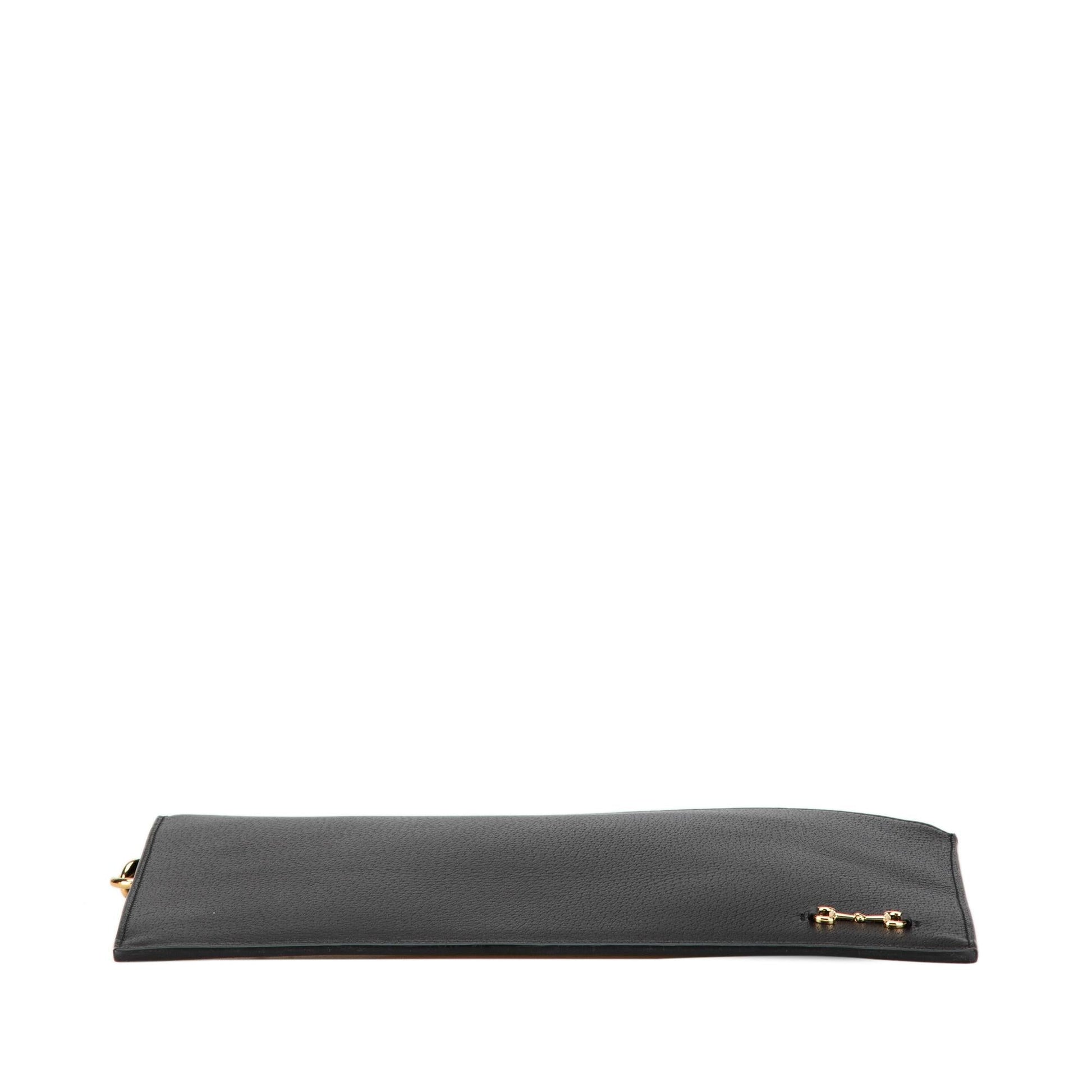 Gucci Horsebit Zip Leather Calf Black Clutch Bag
