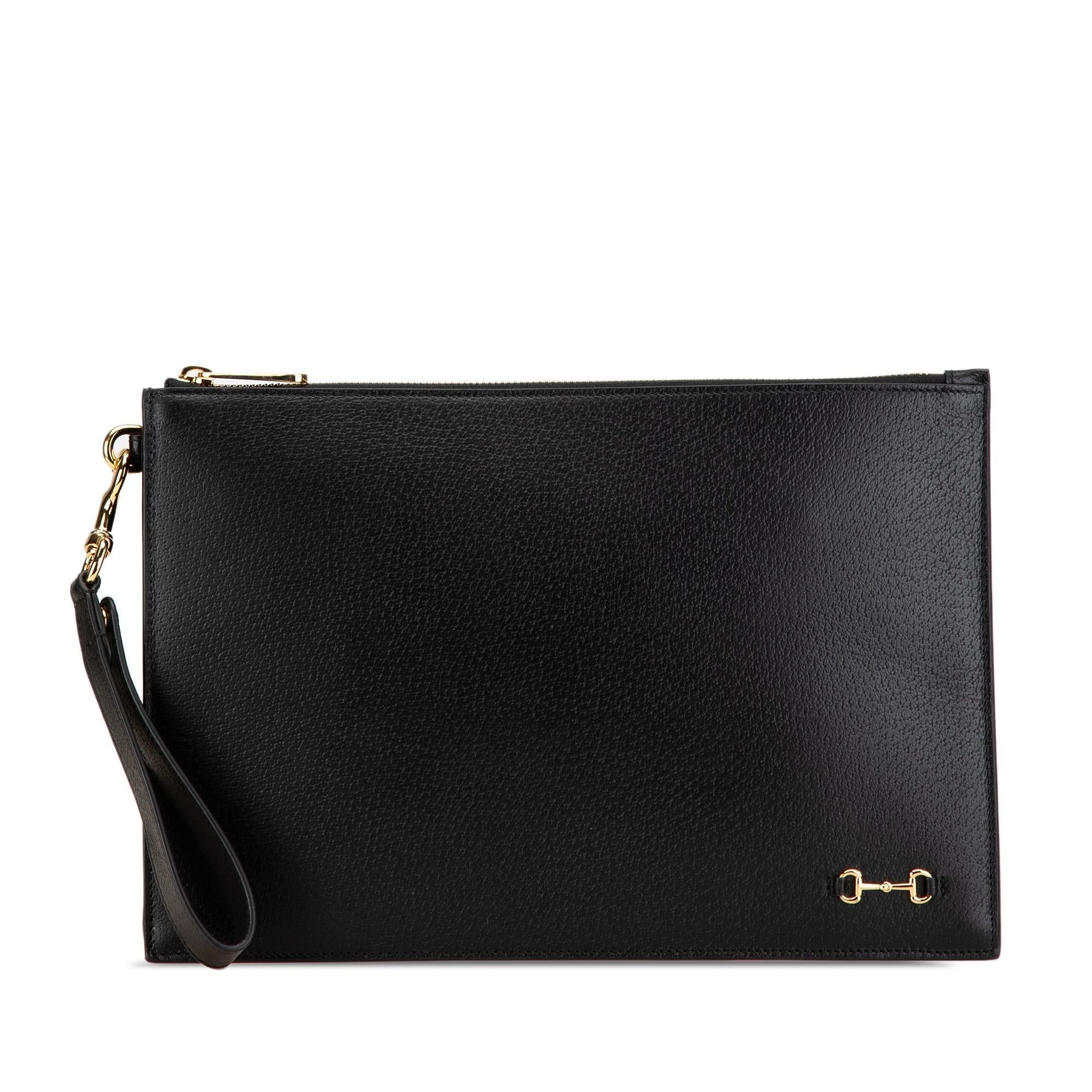 Gucci Horsebit Zip Leather Calf Black Clutch Bag