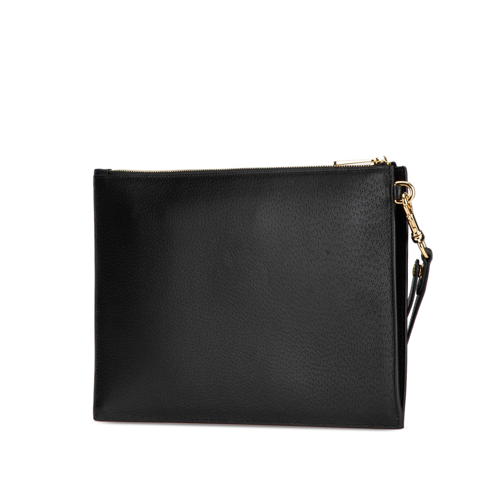 Gucci Horsebit Zip Leather Calf Black Clutch Bag
