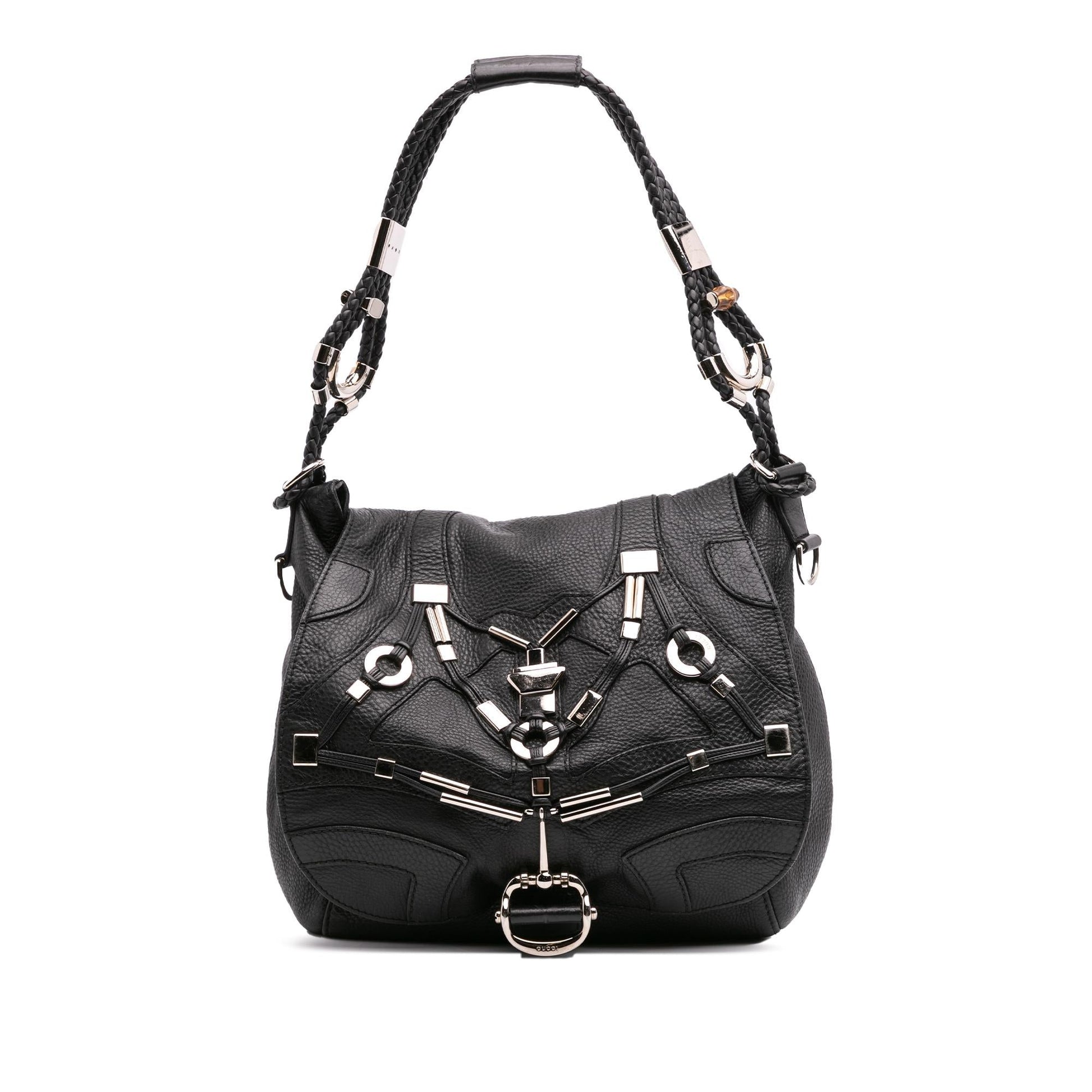 Gucci Horsebit Techno Leather Calf Black Satchel Bag