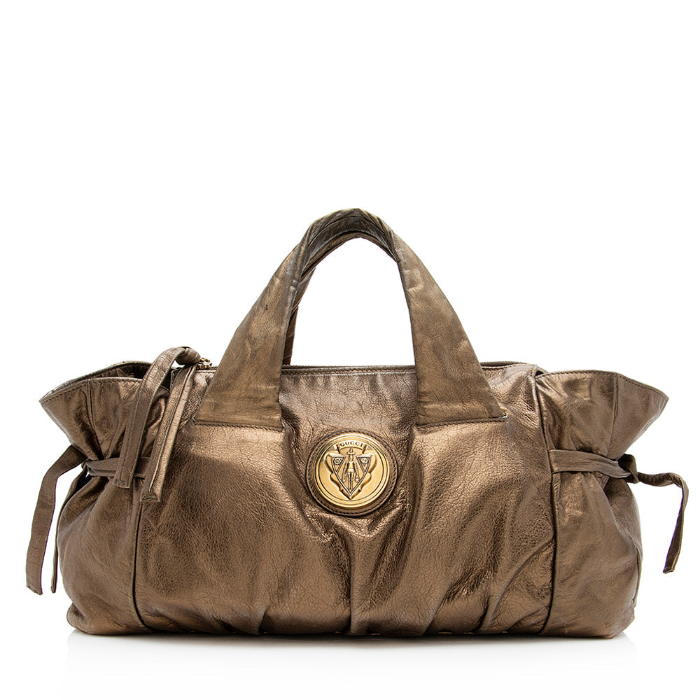 Gucci Metallic Hysteria SHF Leather Brown Gold Satchel Bag