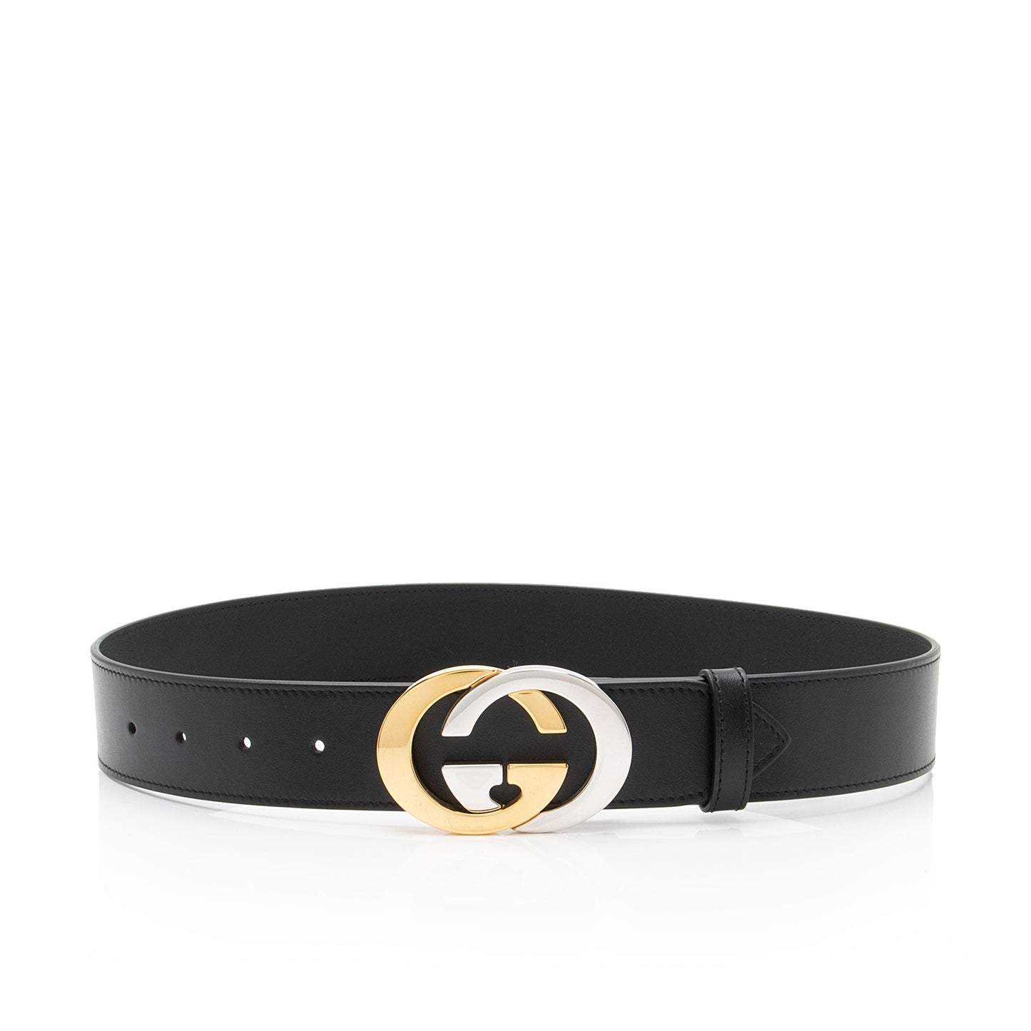 Gucci Two Tone Interlocking G Belt Leather Black Accessory