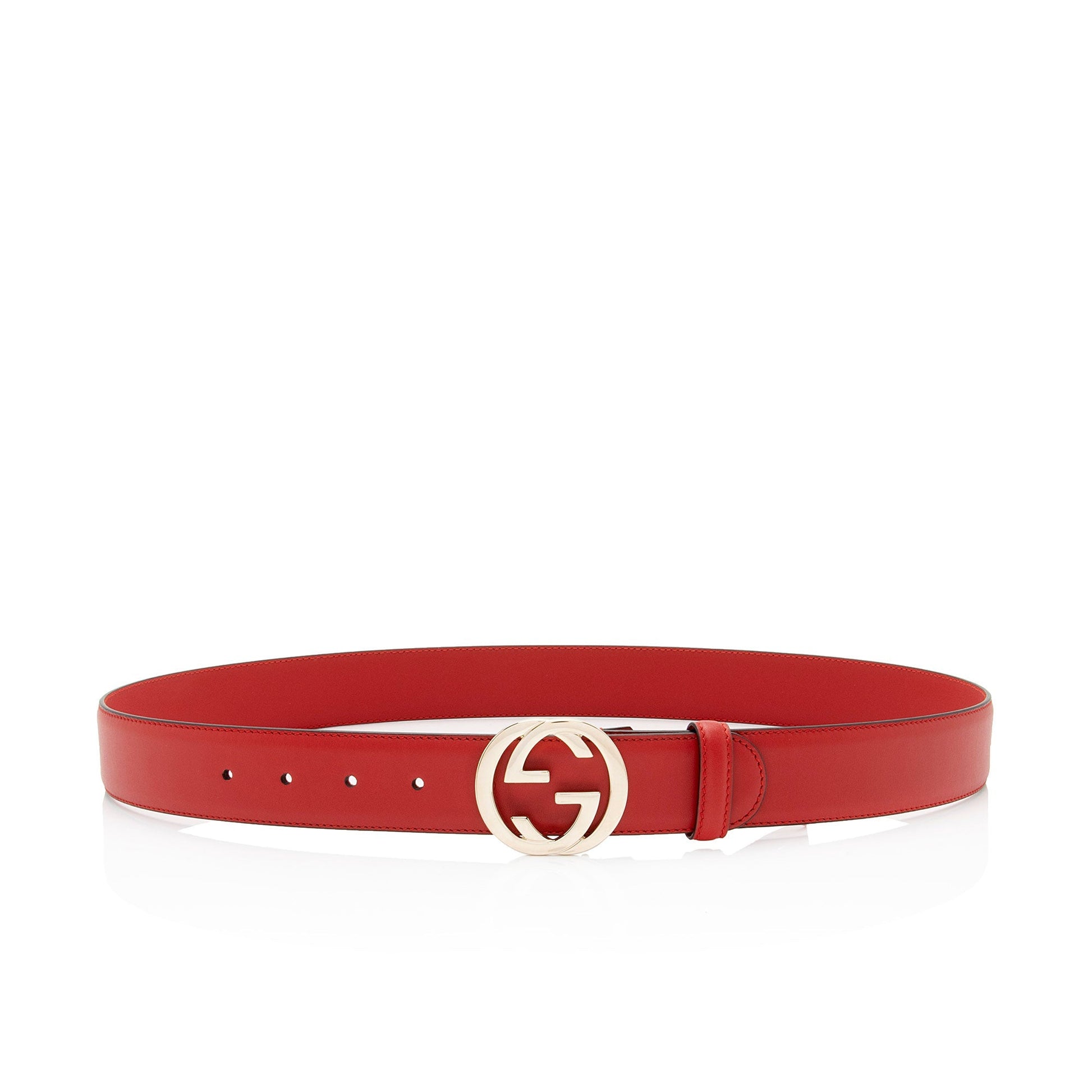 Gucci Interlocking G Belt - Size Leather Red Accessory