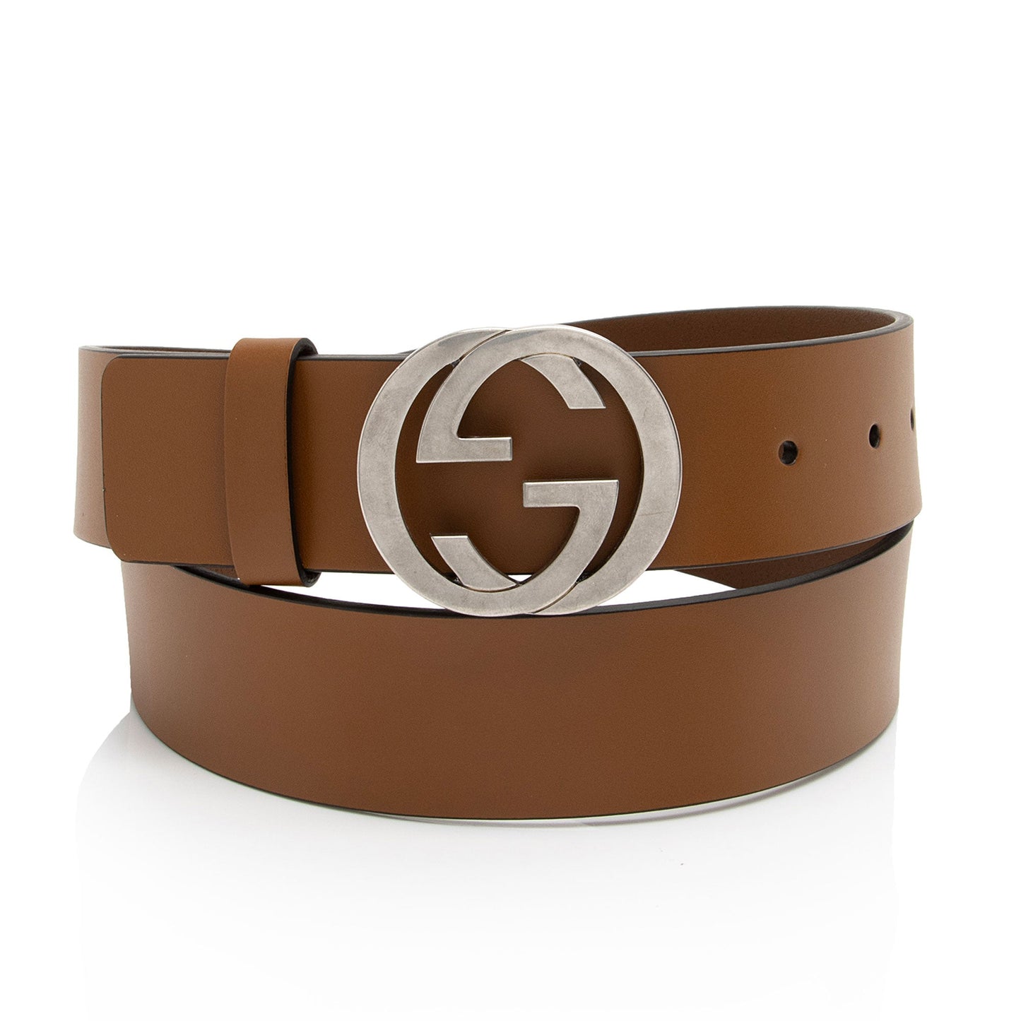 Gucci Interlocking G Belt - Size Leather Brown Accessory