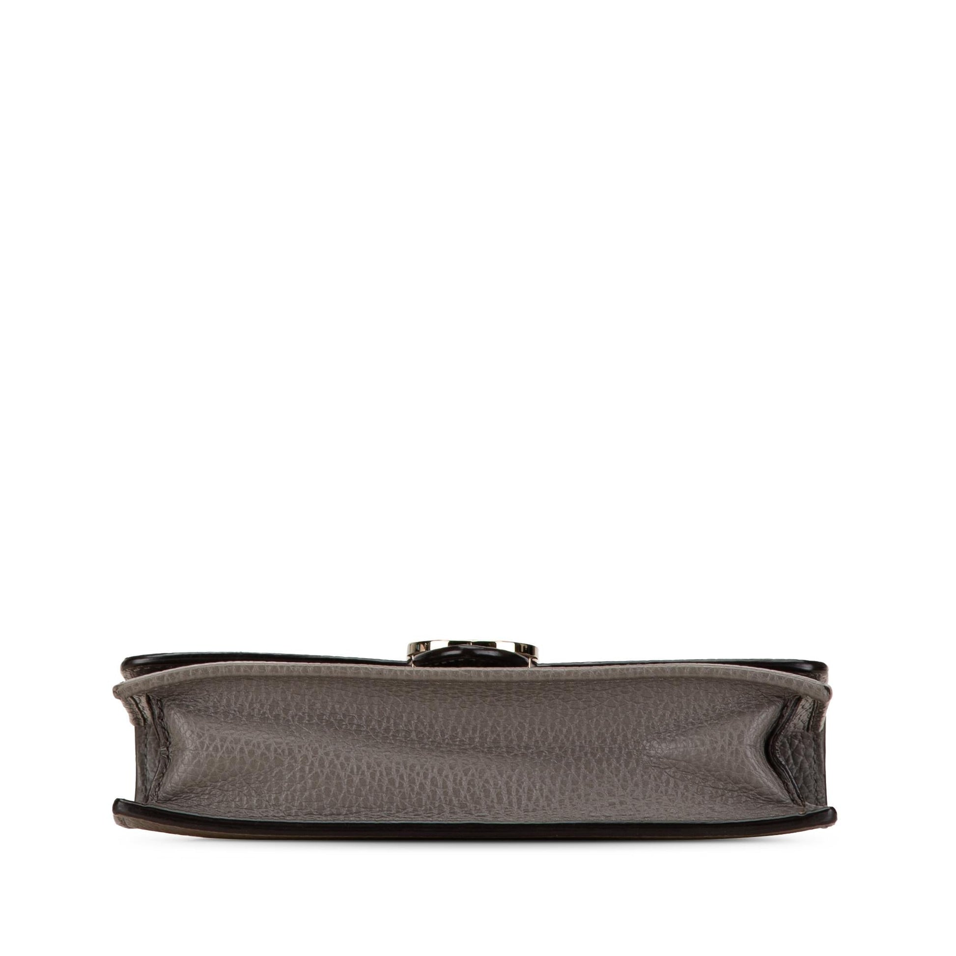 Gucci Interlocking G Dollar Wallet on Leather Calf Grey Chain Crossbody Bag Shg Haqbc2
