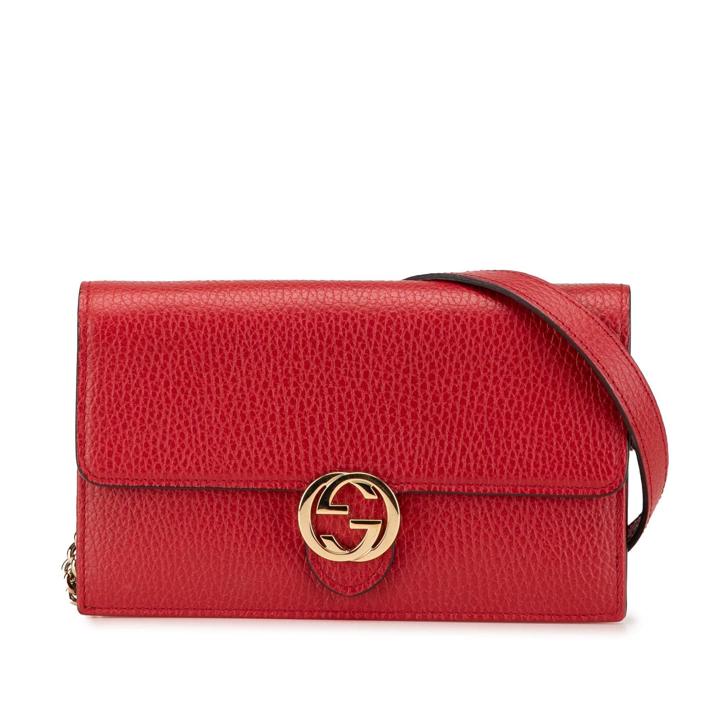 Gucci Interlocking G Dollar Wallet on Leather Calf Red Chain Crossbody Bag Chain 3