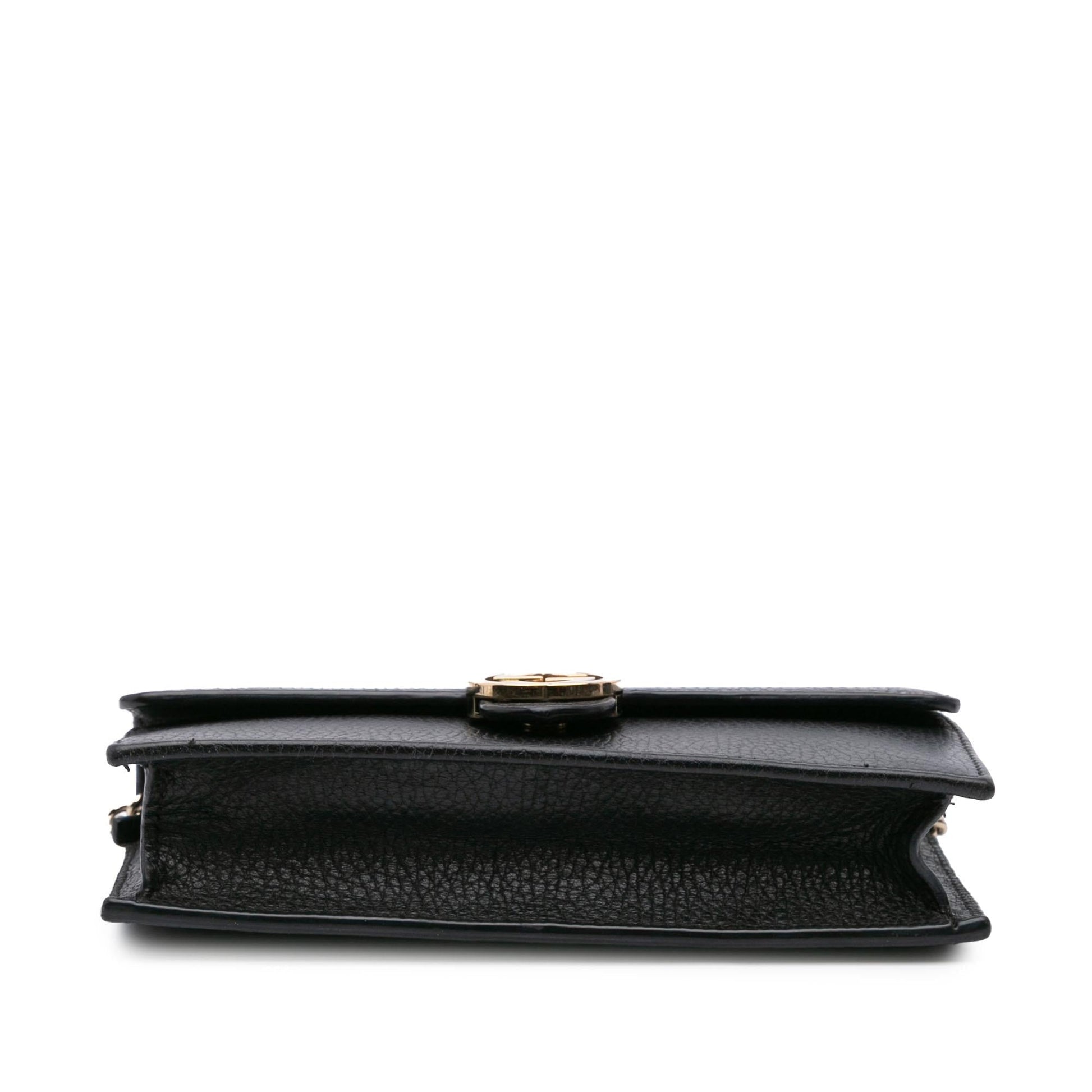 Gucci Interlocking G Dollar Wallet on Leather Calf Black Chain Crossbody Bag