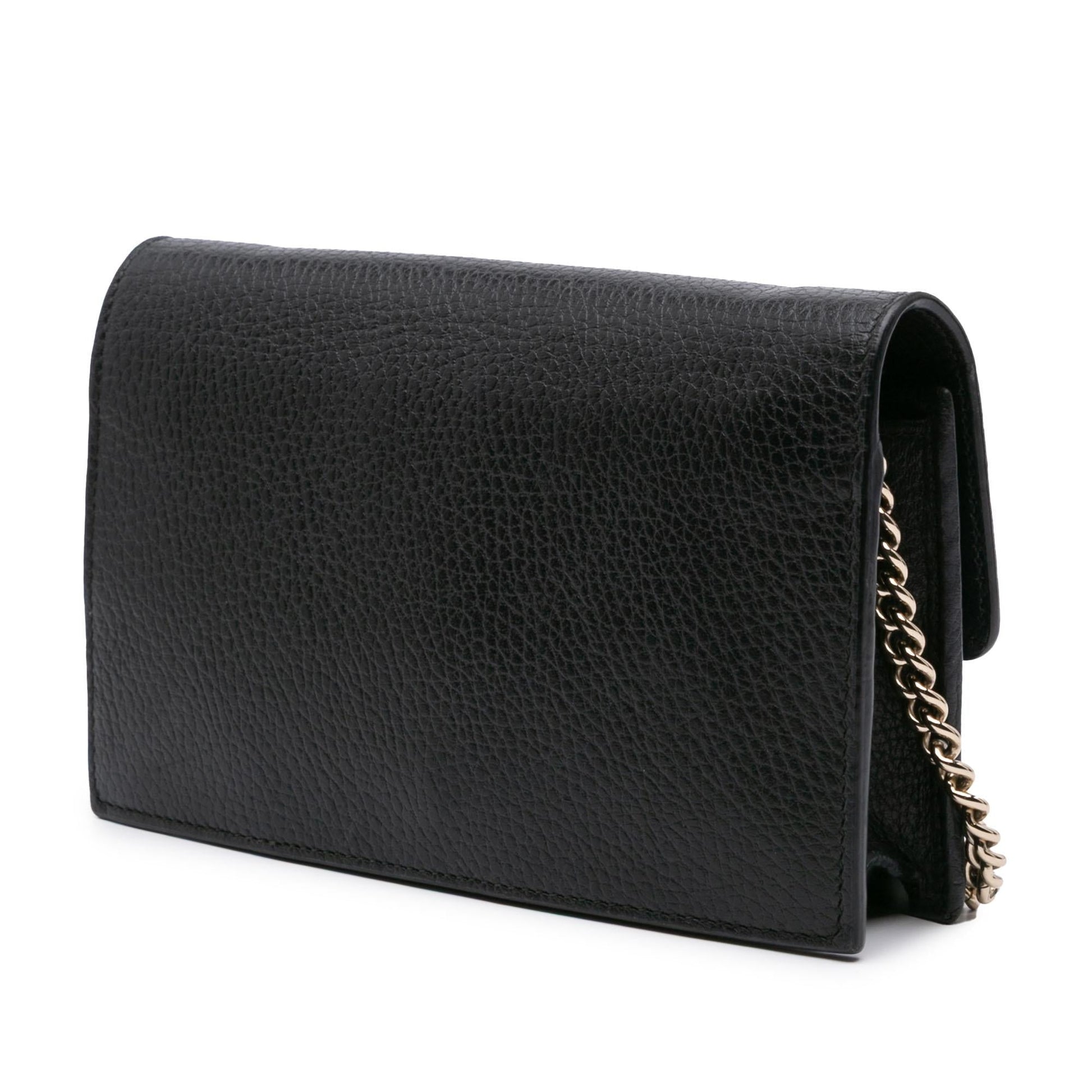 Gucci Interlocking G Dollar Wallet on Leather Calf Black Chain Crossbody Bag