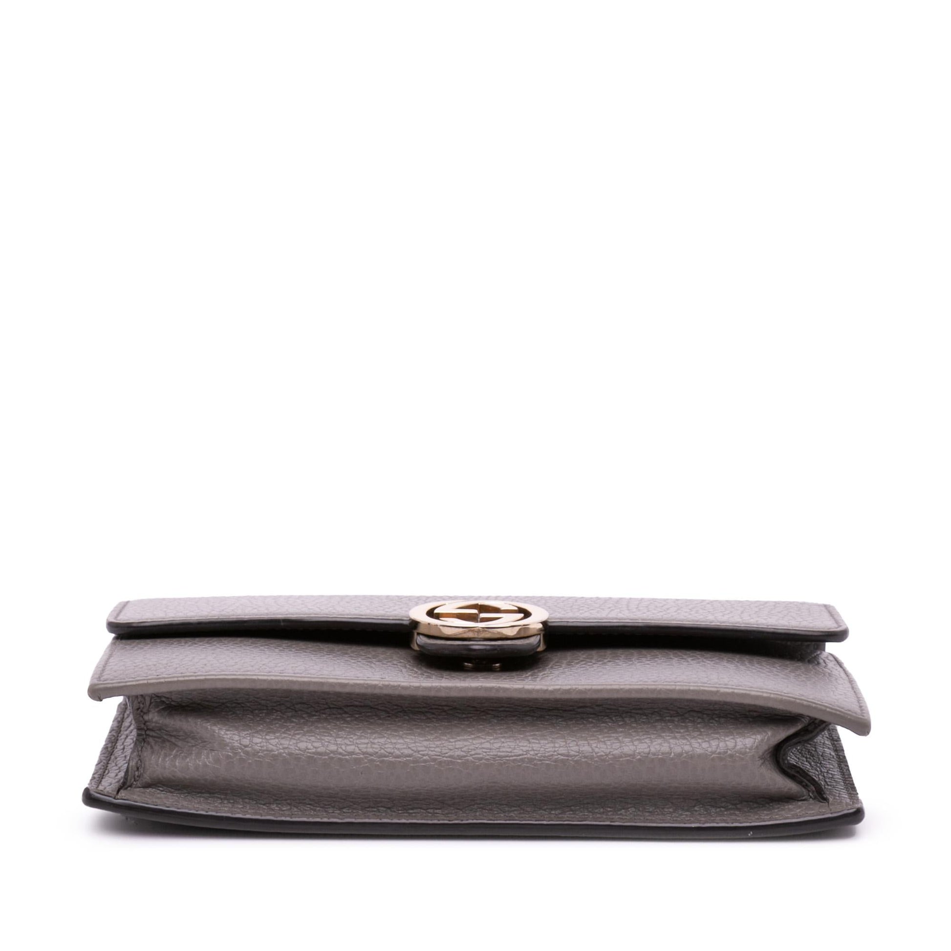 Gucci Interlocking G Dollar Wallet on Leather Calf Grey Chain Crossbody Bag