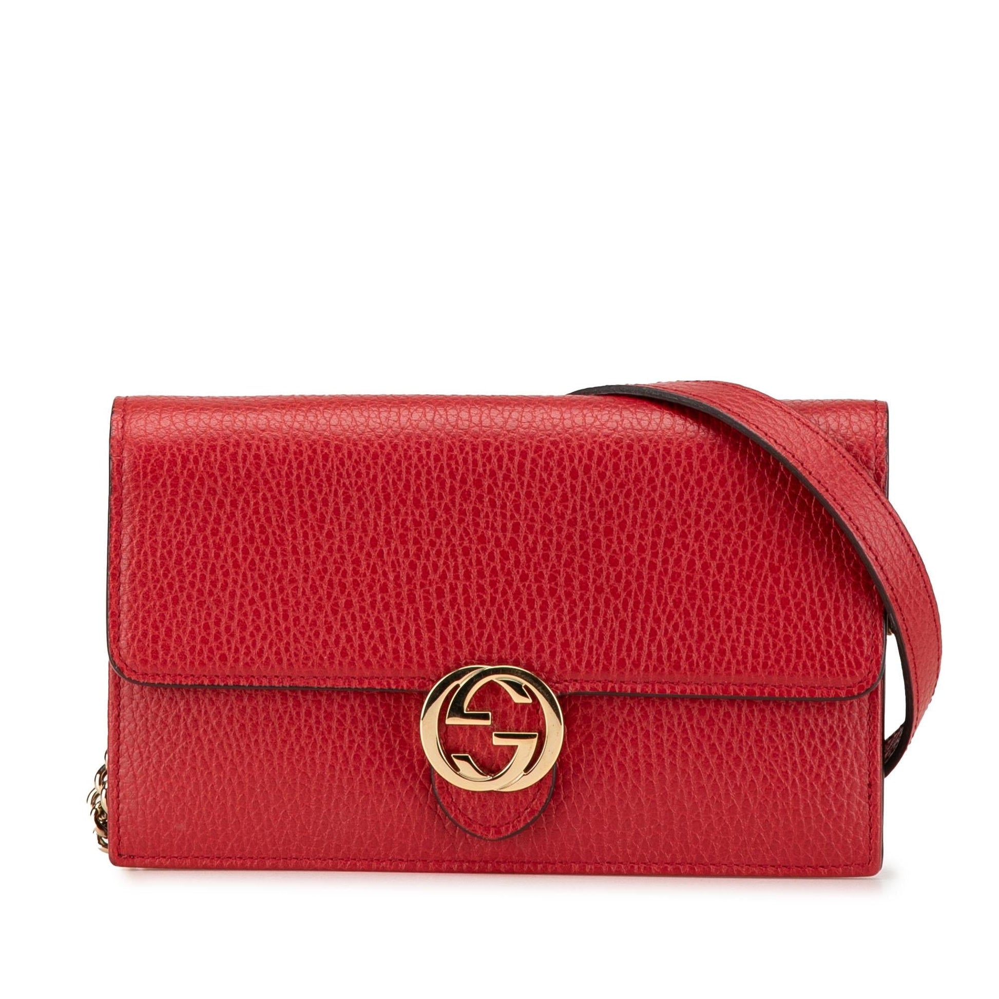 Gucci Interlocking G Dollar Wallet on Leather Calf Red Chain Crossbody Bag Chain 10