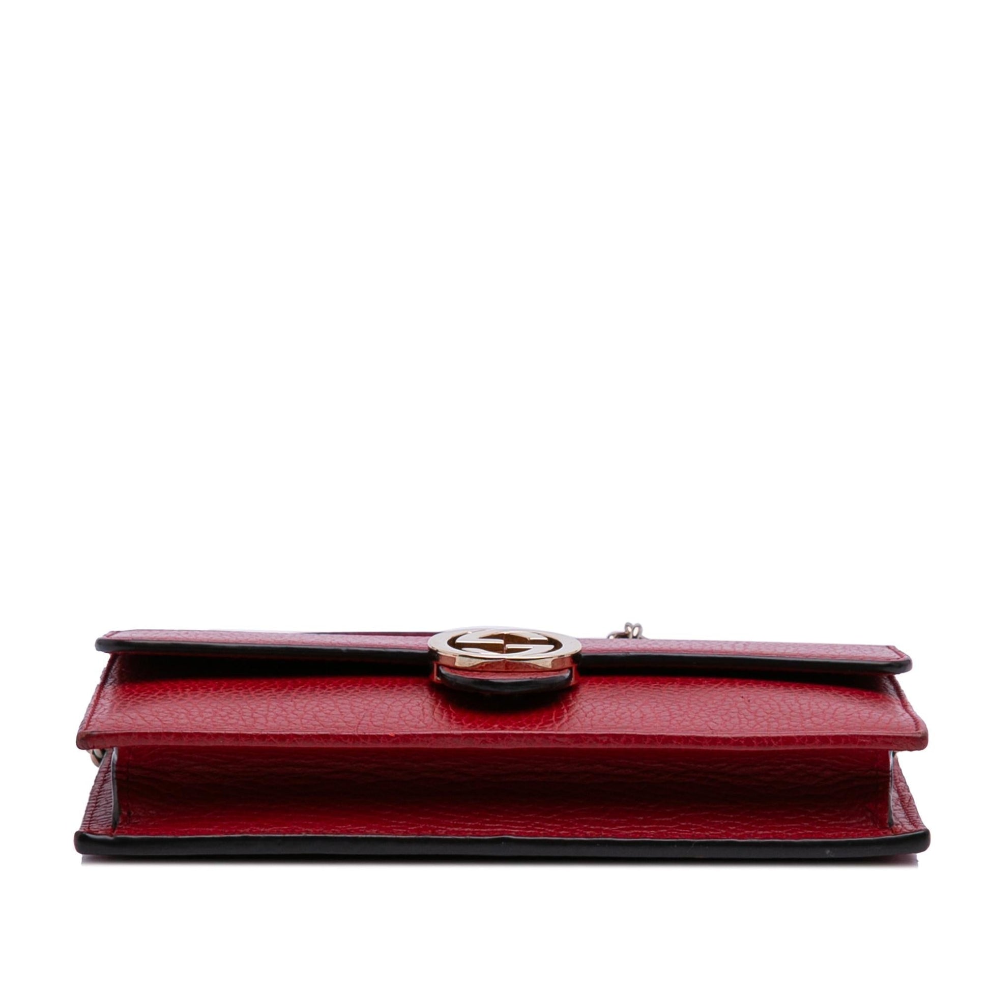 Gucci Interlocking G Dollar Wallet on Leather Calf Red Chain Crossbody Bag Chain 11