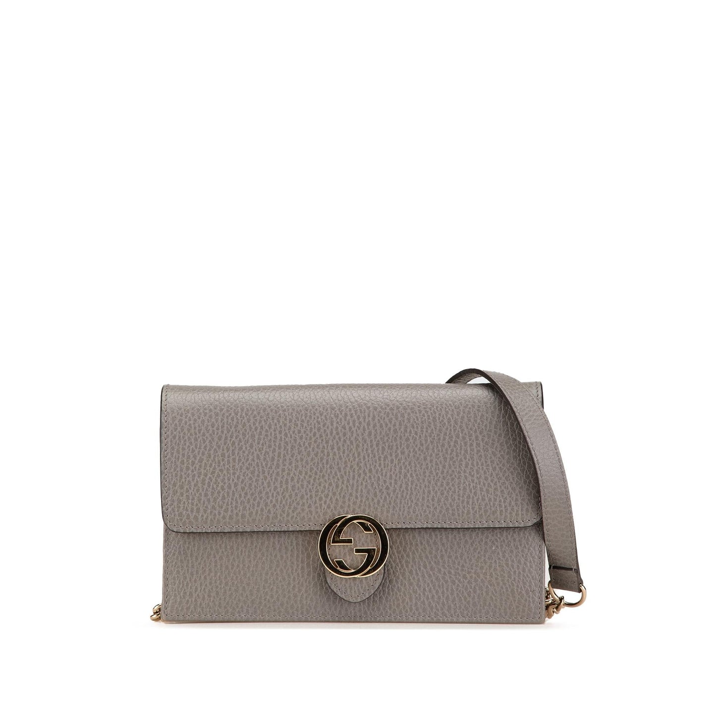 Gucci Interlocking G Dollar Wallet on Leather Calf Grey Chain Crossbody Bag Chain 9