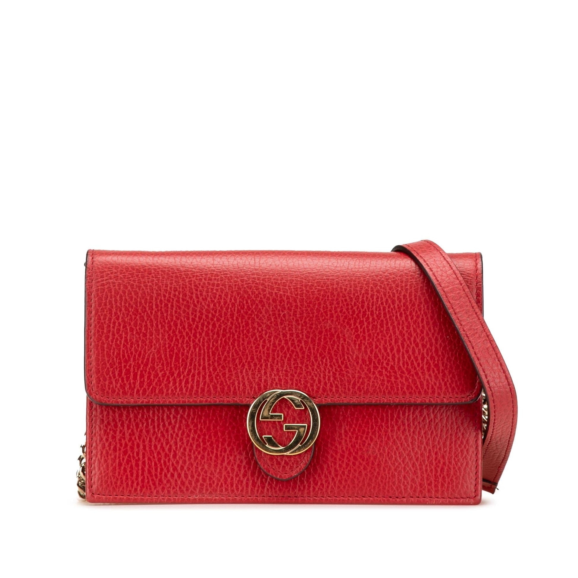 Gucci Interlocking G Dollar Wallet on Leather Calf Red Chain Crossbody Bag Chain 12