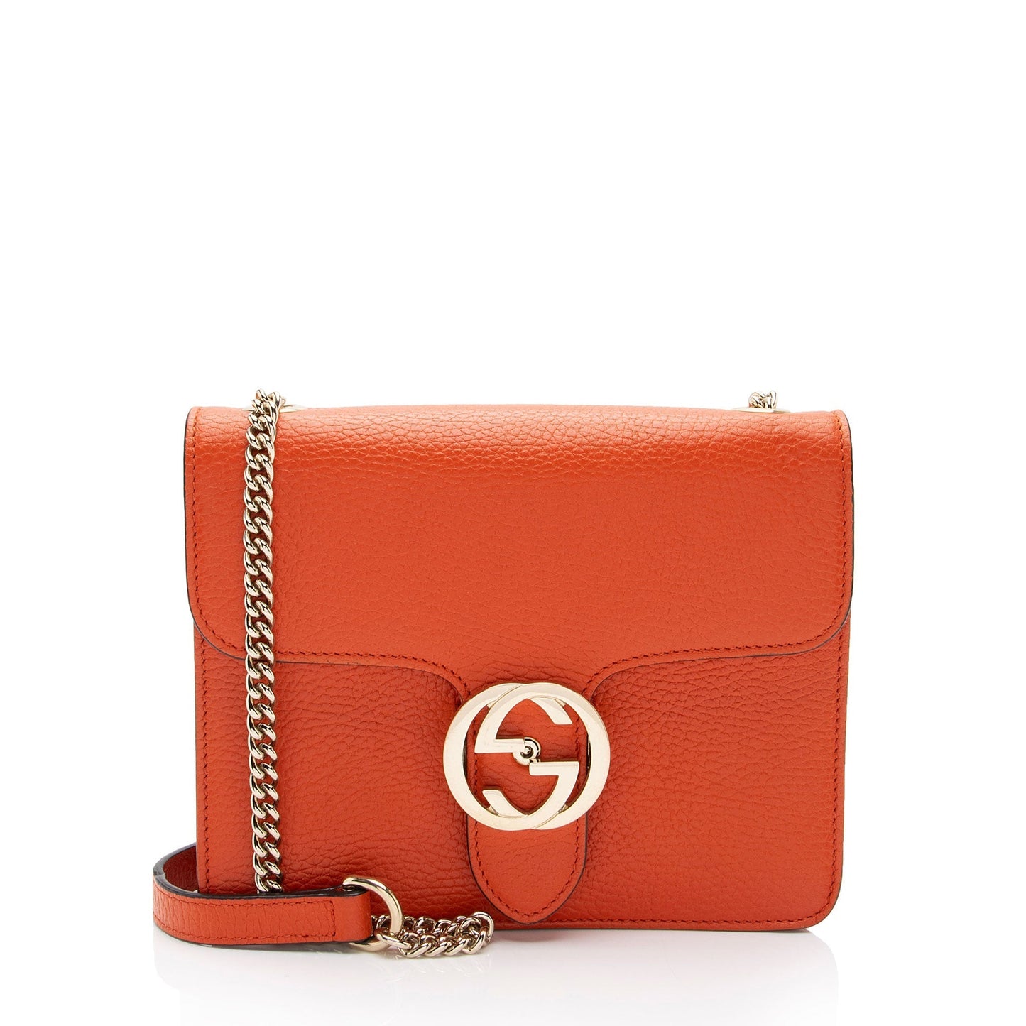 Gucci Grained Interlocking G SHF-h9X0uq Leather Calfskin Orange Small Crossbody Bag