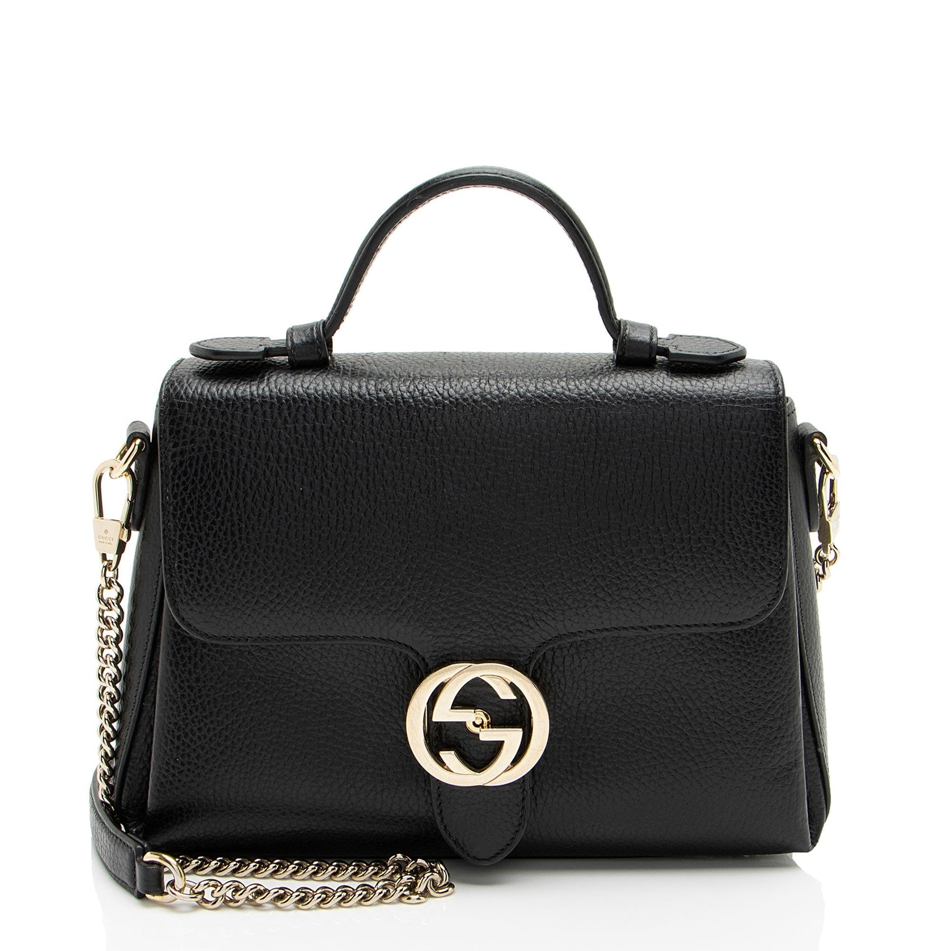Gucci Interlocking G SHF-WY9c47 Leather Black Small Top Handle Satchel Bag