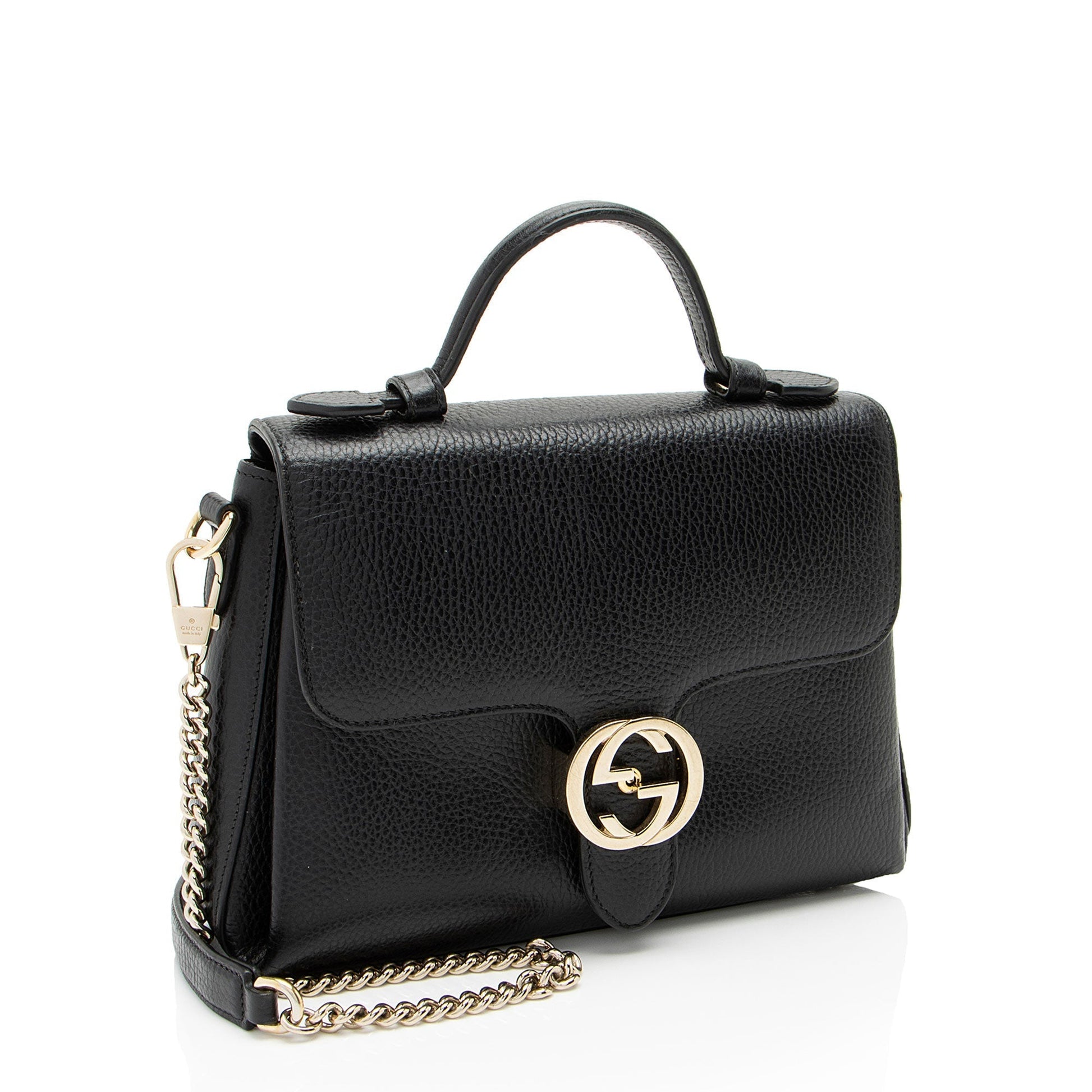 Gucci Interlocking G SHF-WY9c47 Leather Black Small Top Handle Satchel Bag