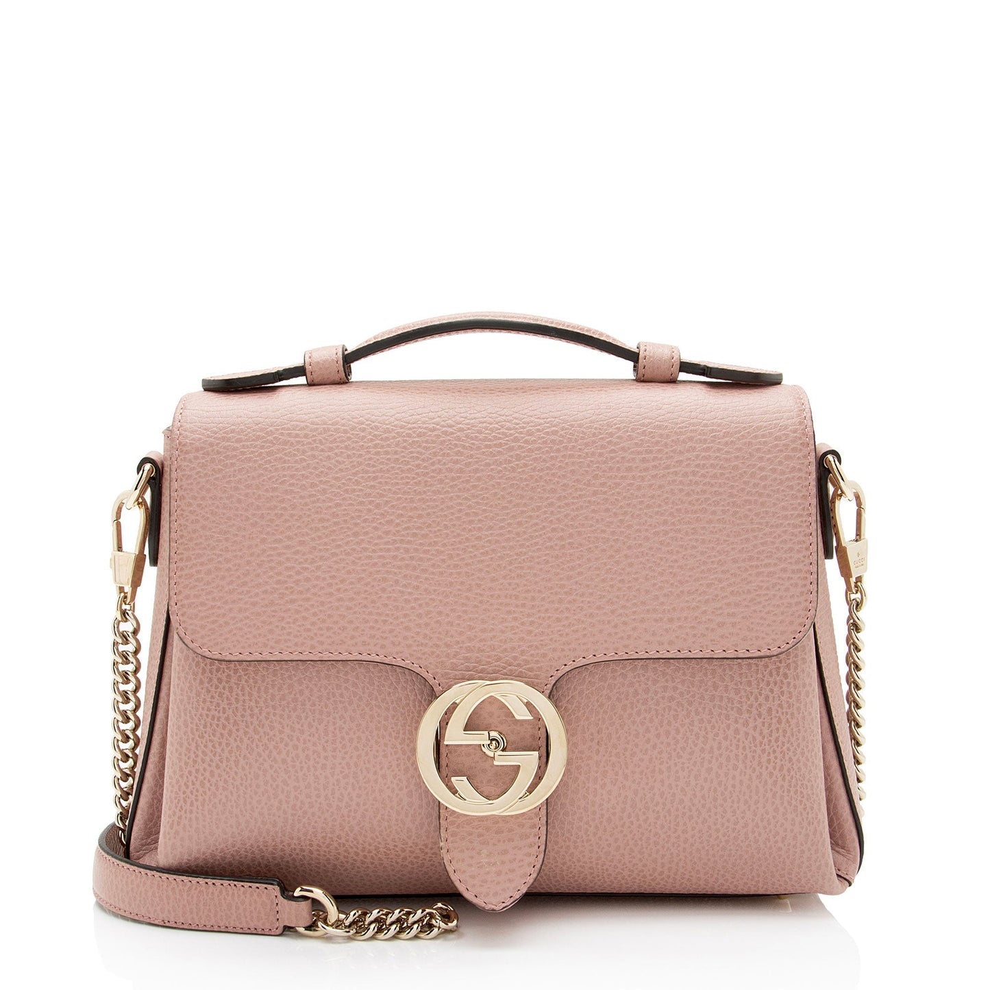 Gucci Interlocking G SHF-WEVYEv Leather Pink Small Top Handle Satchel Bag
