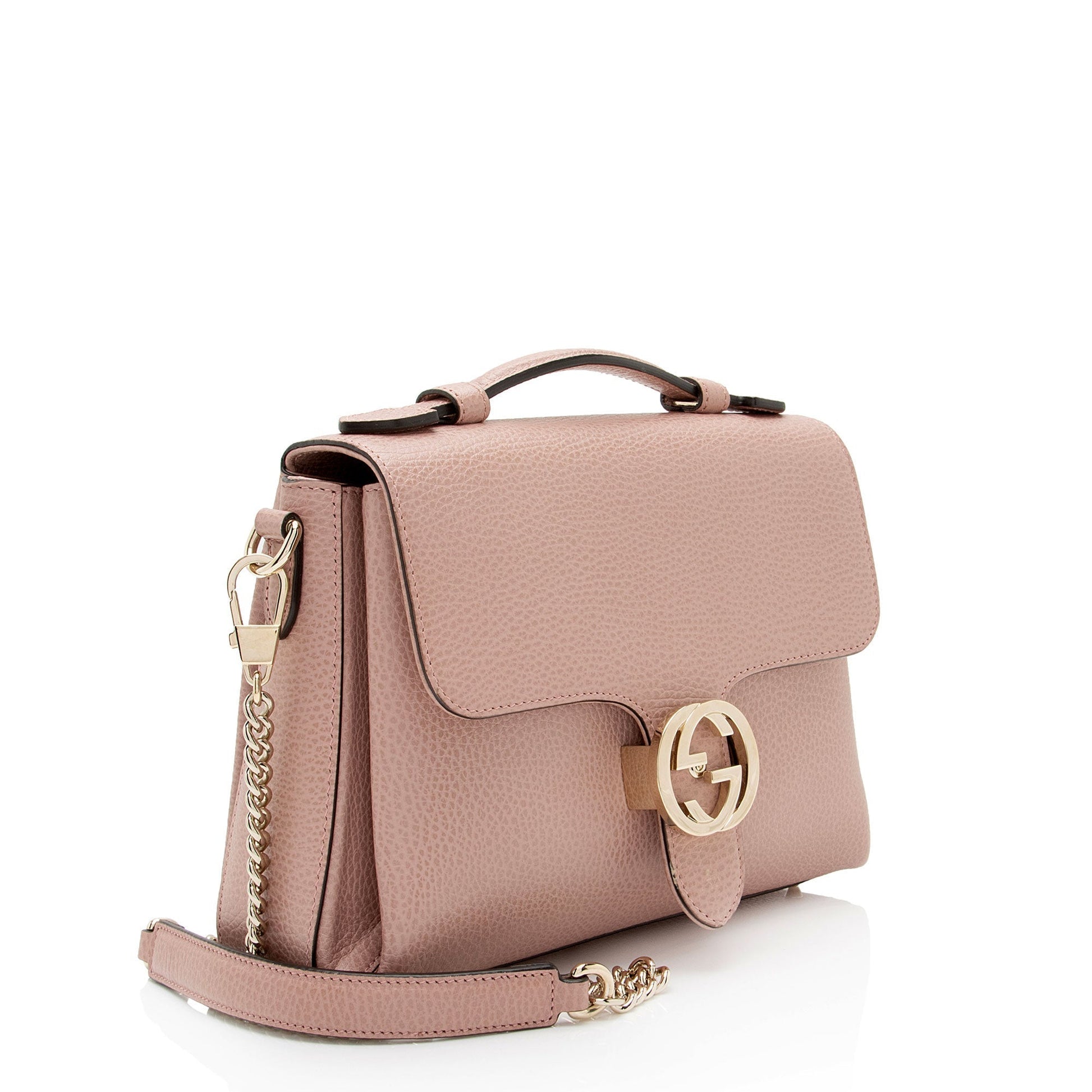 Gucci Interlocking G SHF-WEVYEv Leather Pink Small Top Handle Satchel Bag