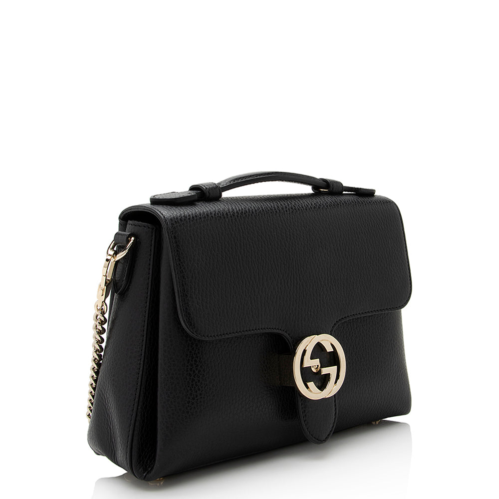 Gucci Interlocking G SHF Leather Black Top Handle Shoulder Bag
