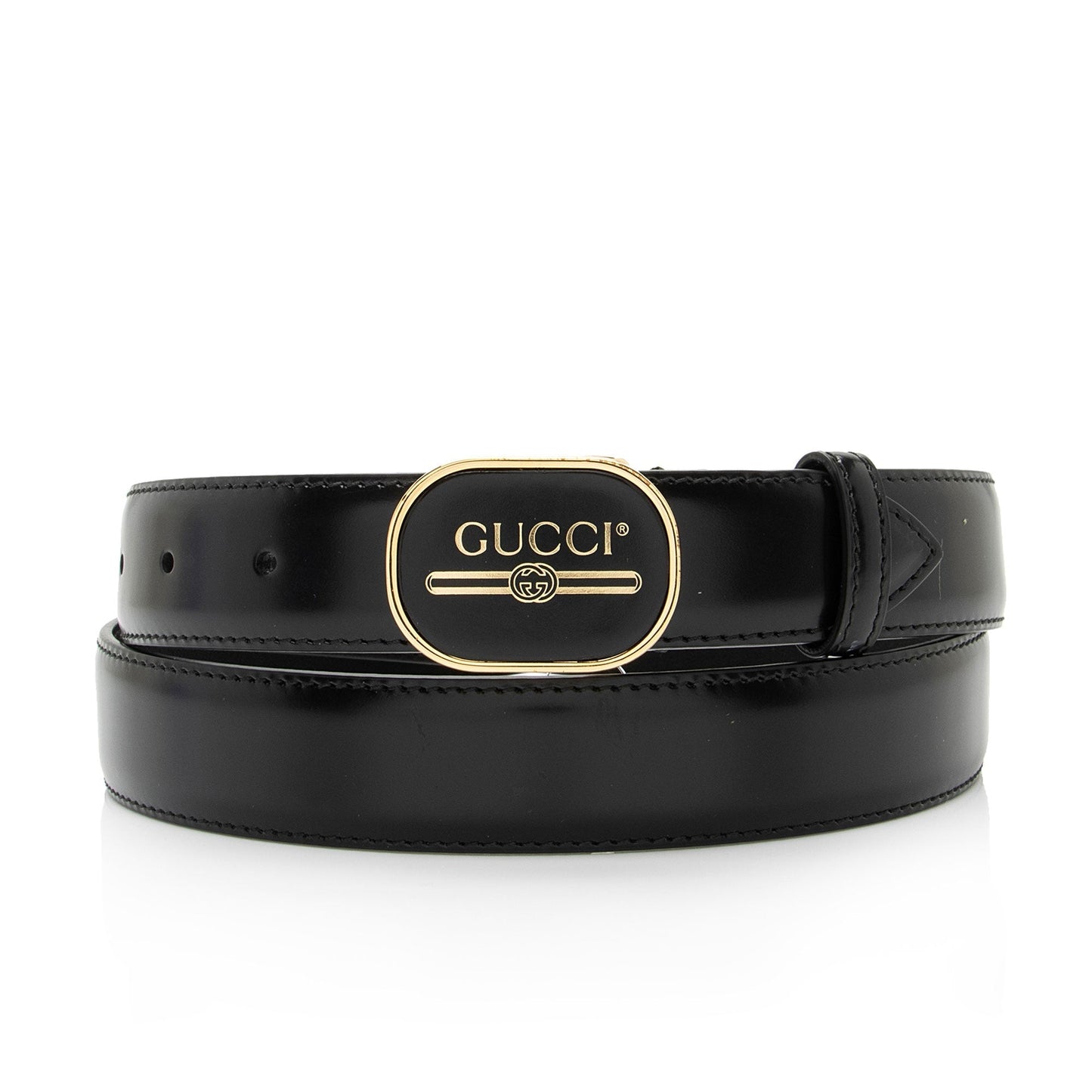 Gucci Enamel Belt - Size 38 Leather Black Logo Accessory