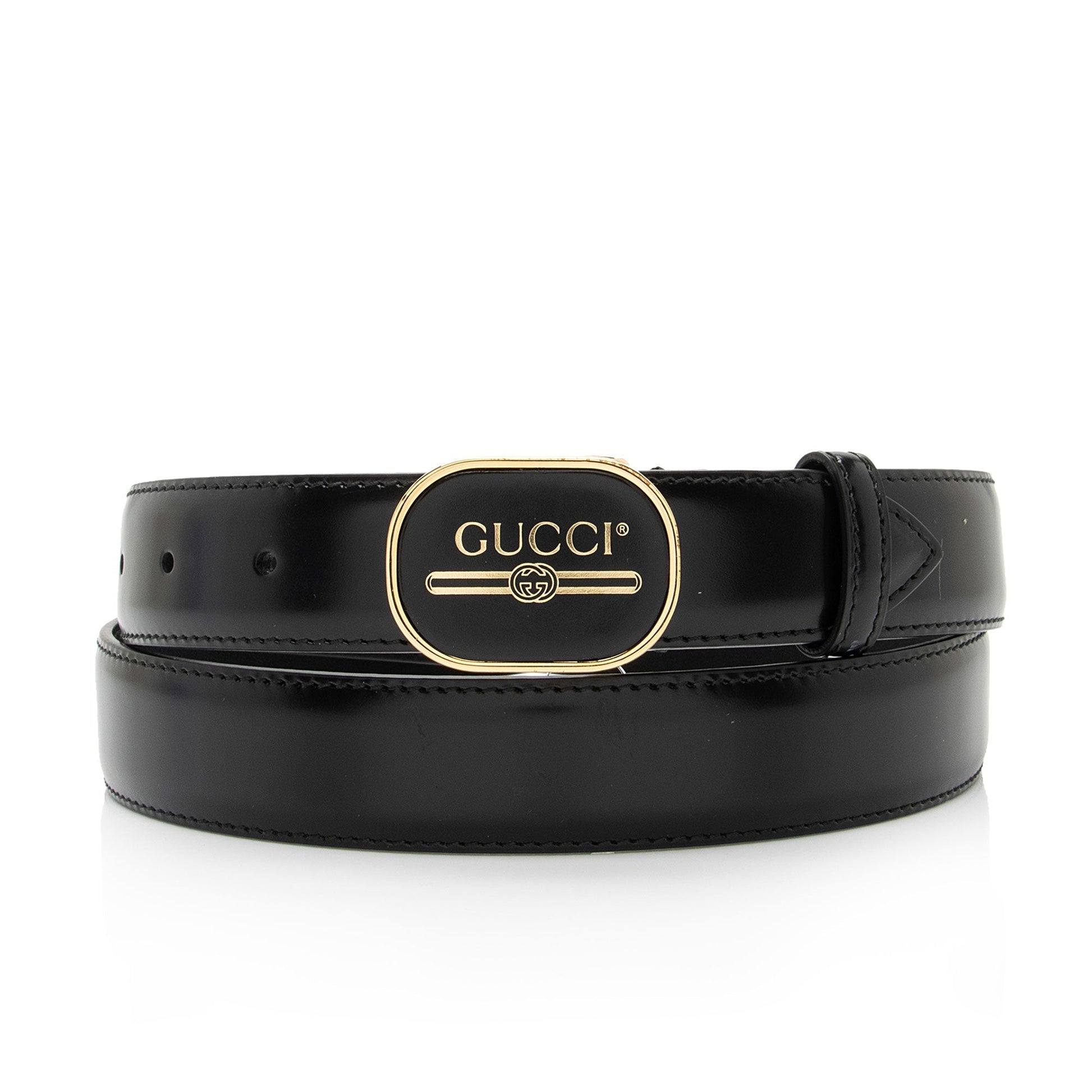Gucci Enamel Belt - Size 38 Leather Black Logo Accessory