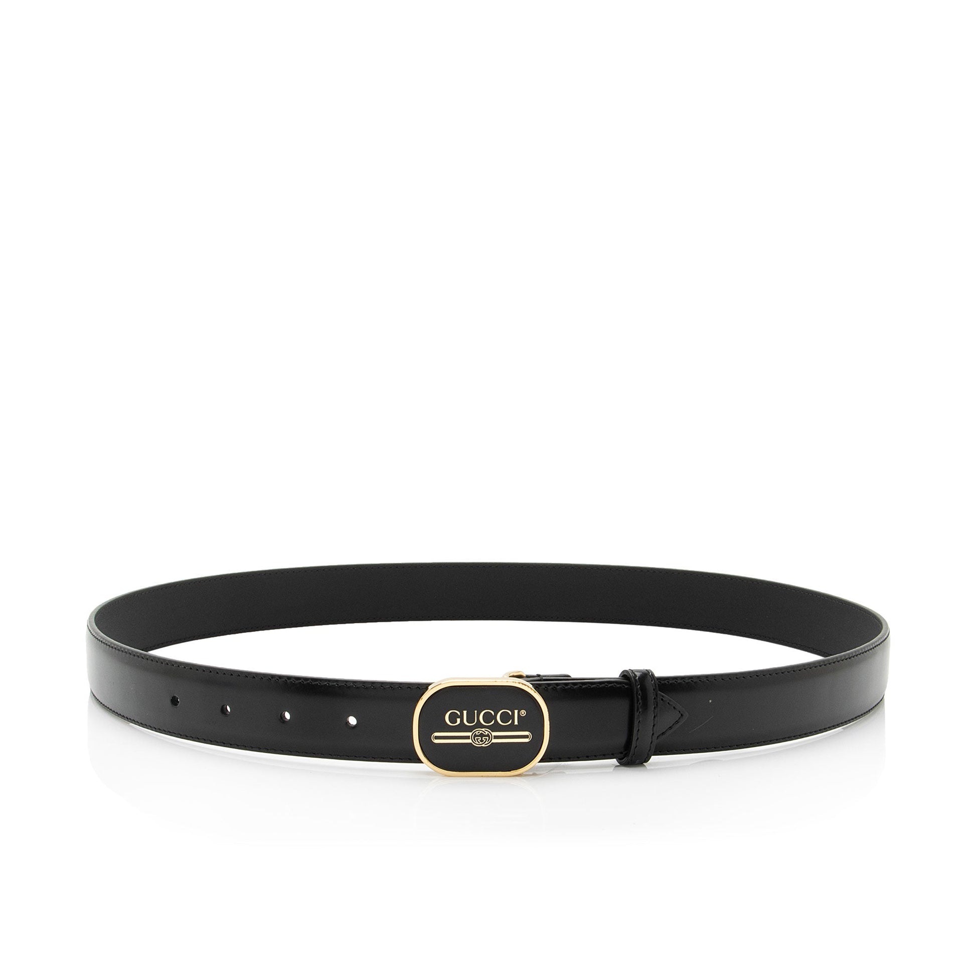 Gucci Enamel Belt - Size 38 Leather Black Logo Accessory