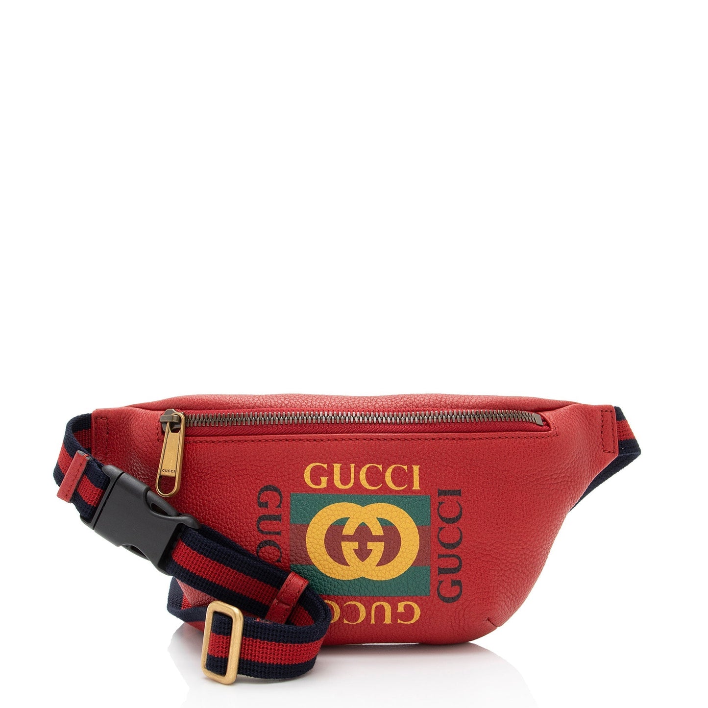 Gucci Belt SHF-YVpNxZ Leather Nylon Red Logo Accessory