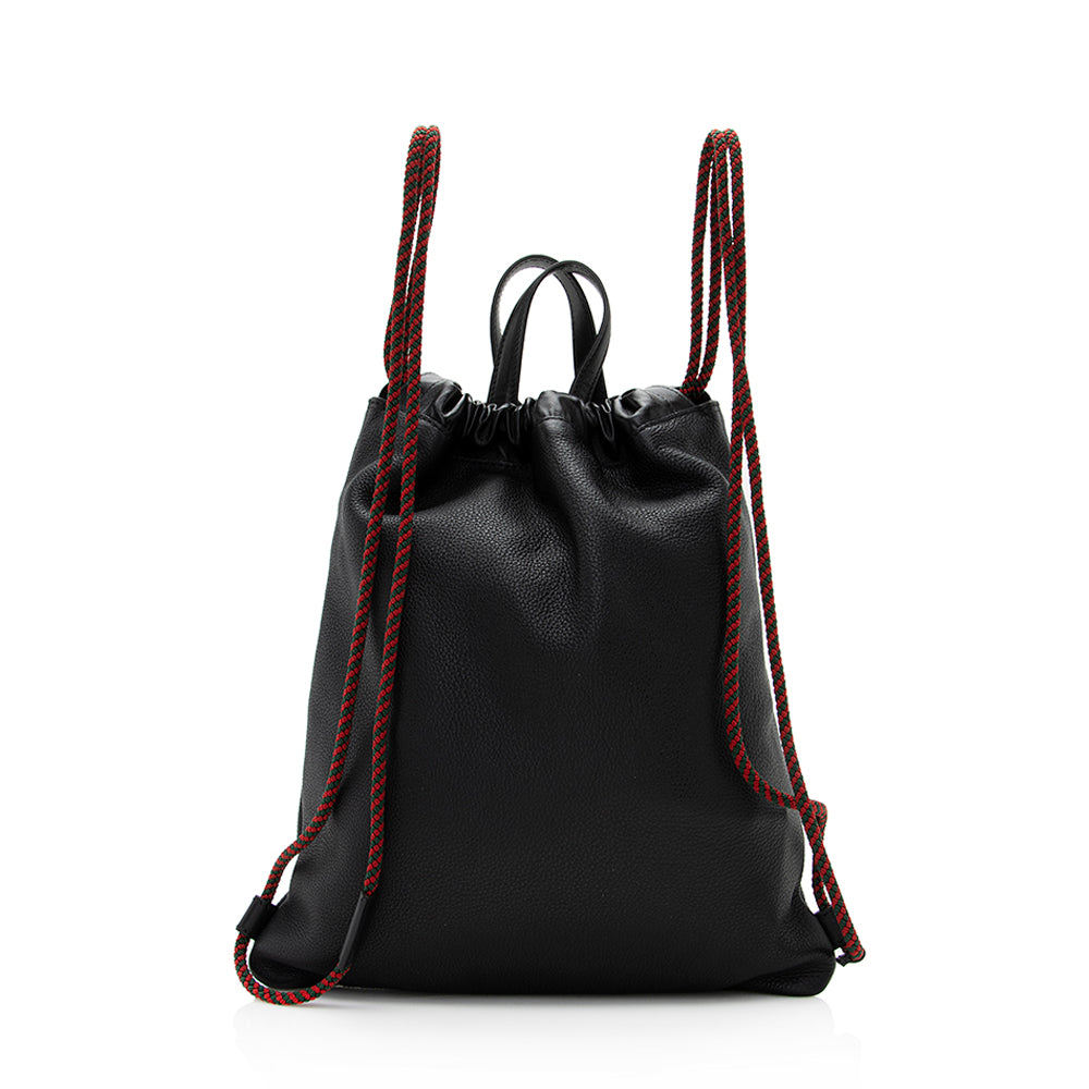 Gucci Drawstring Backpack SHF Leather Black Logo Jewelry