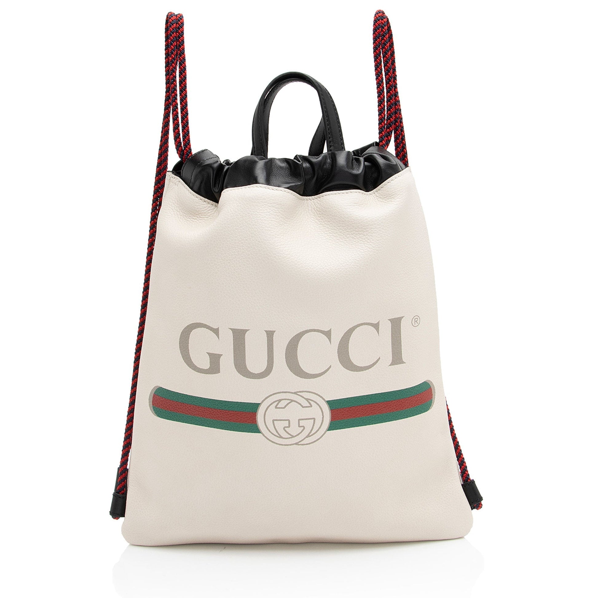 Gucci Drawstring Backpack SHF-8PDv2U Leather Nylon White Logo Jewelry